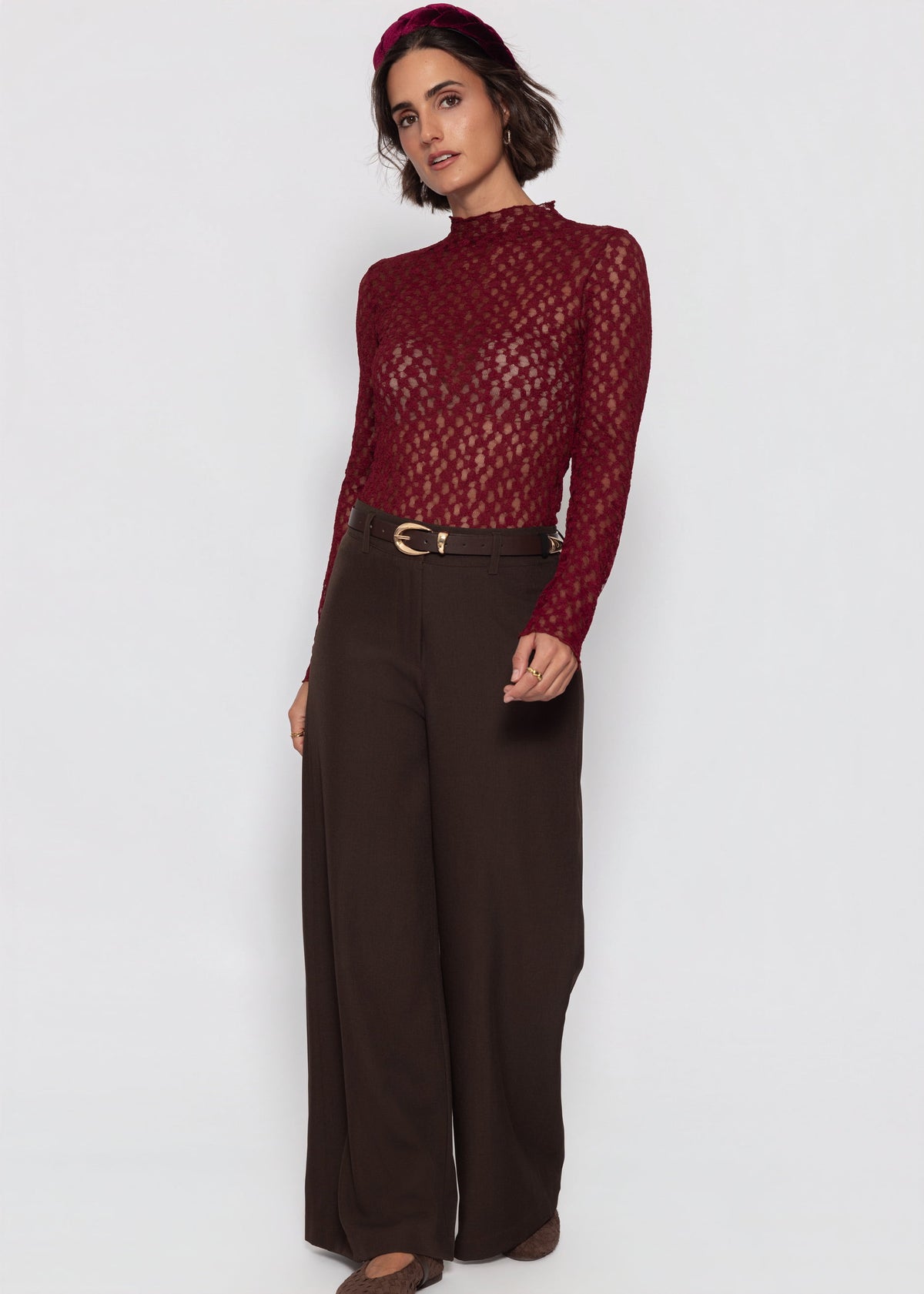 Langarmshirt aus Spitze - burgundy
