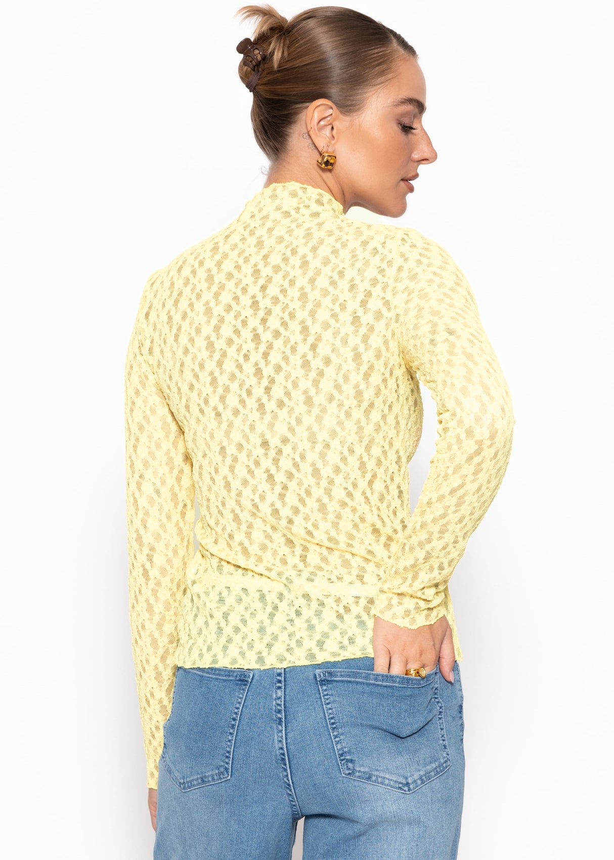 Langarmshirt aus Spitze - gelb
