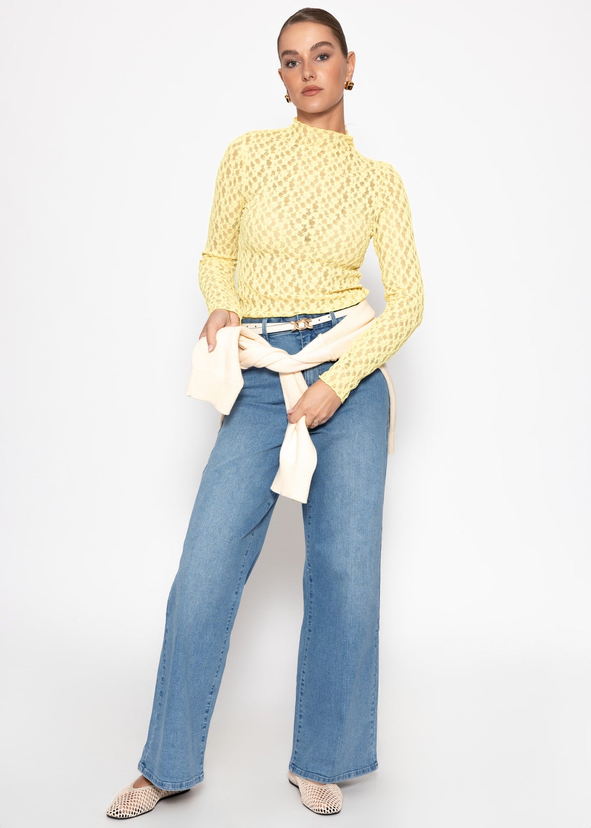 Langarmshirt aus Spitze - gelb