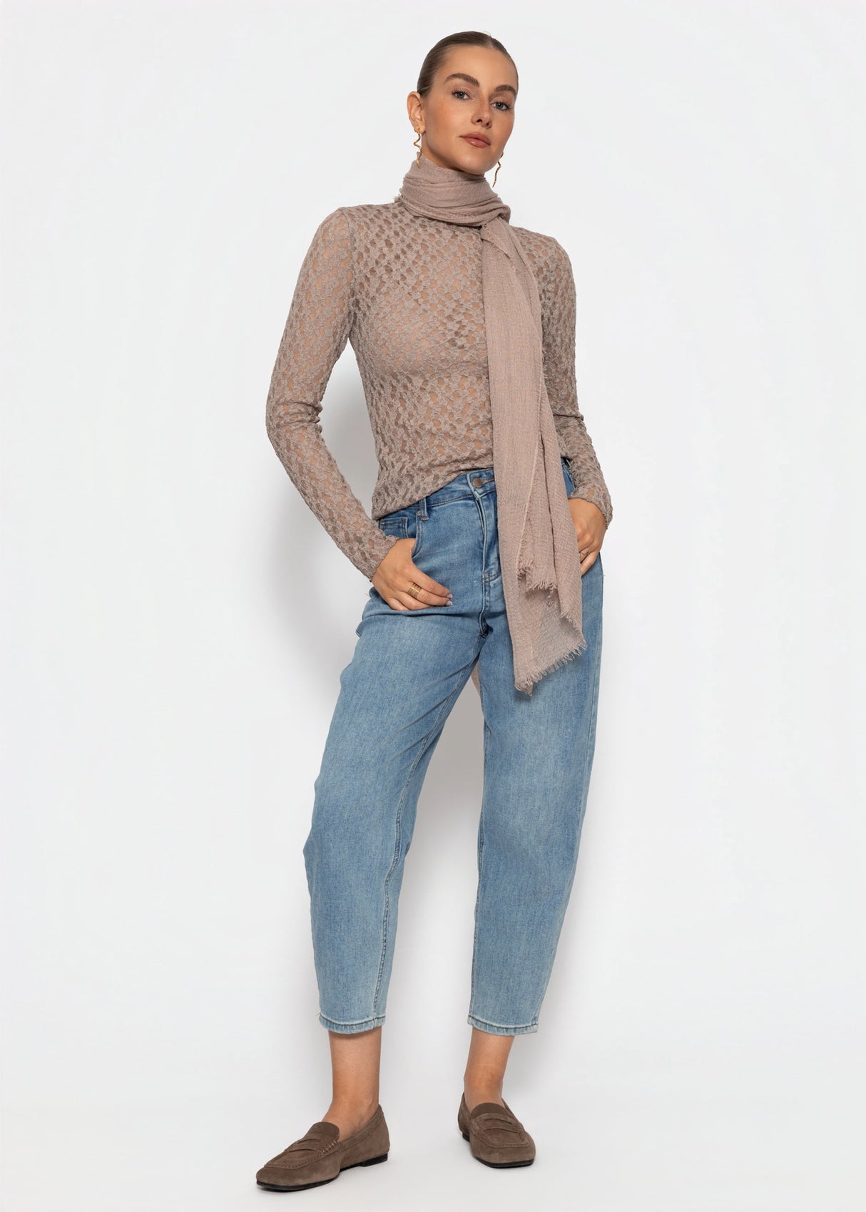 Langarmshirt aus Spitze - taupe