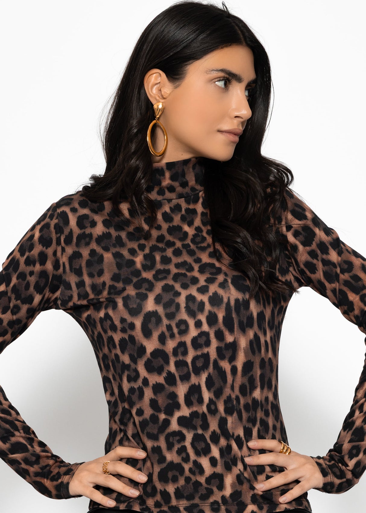 Long-sleeved shirt in leopard print - brown