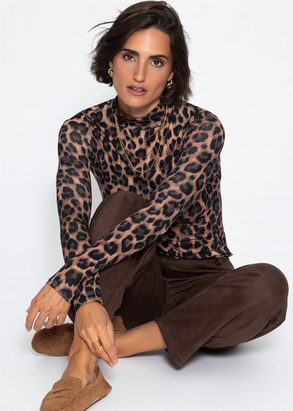 Langarmshirt im Leo-Print - braun