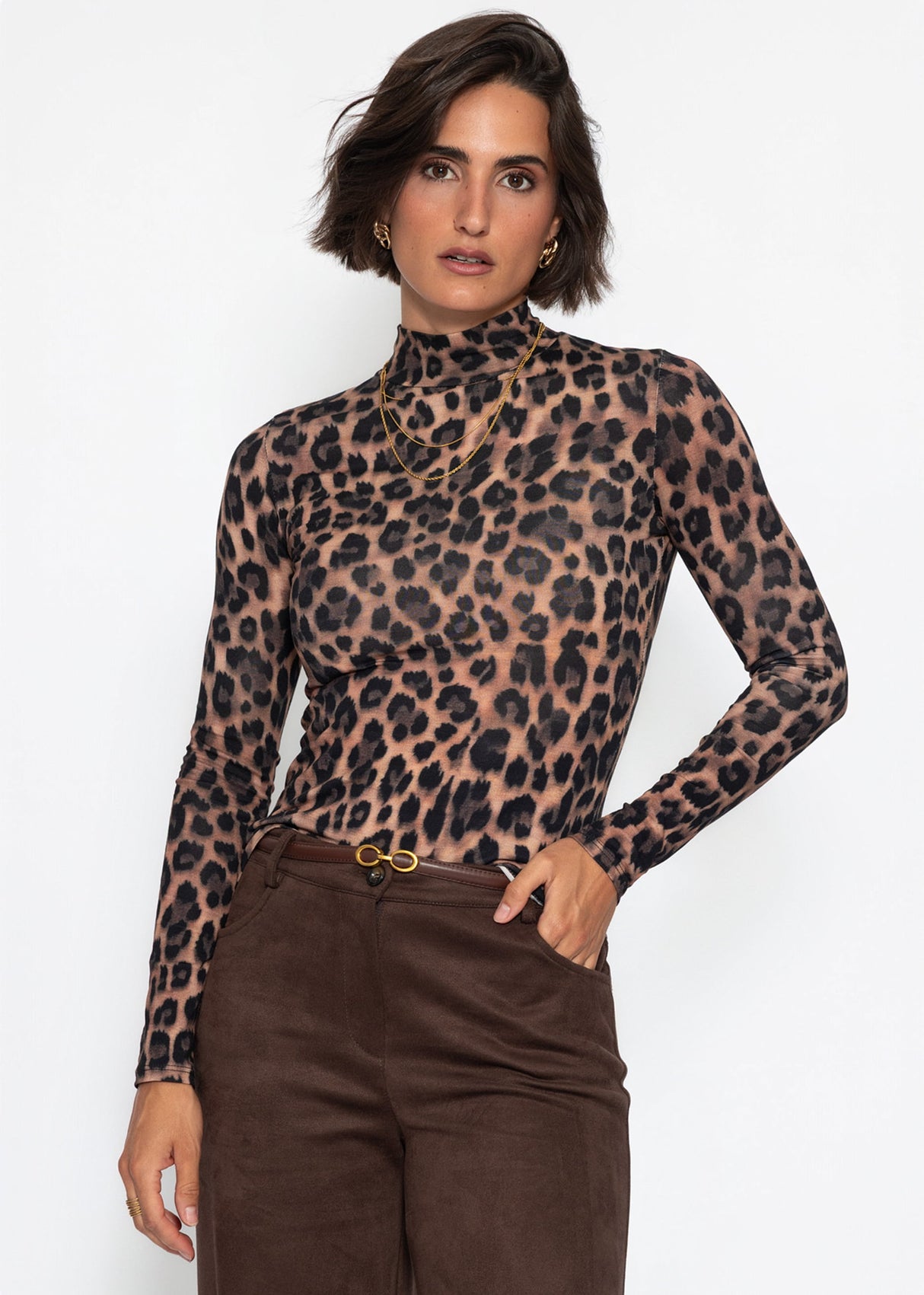 Langarmshirt im Leo-Print - braun