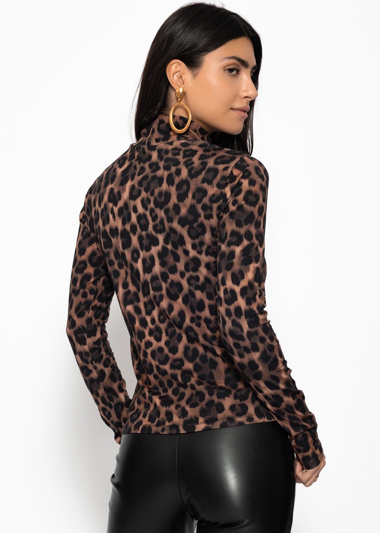 Long-sleeved shirt in leopard print - brown