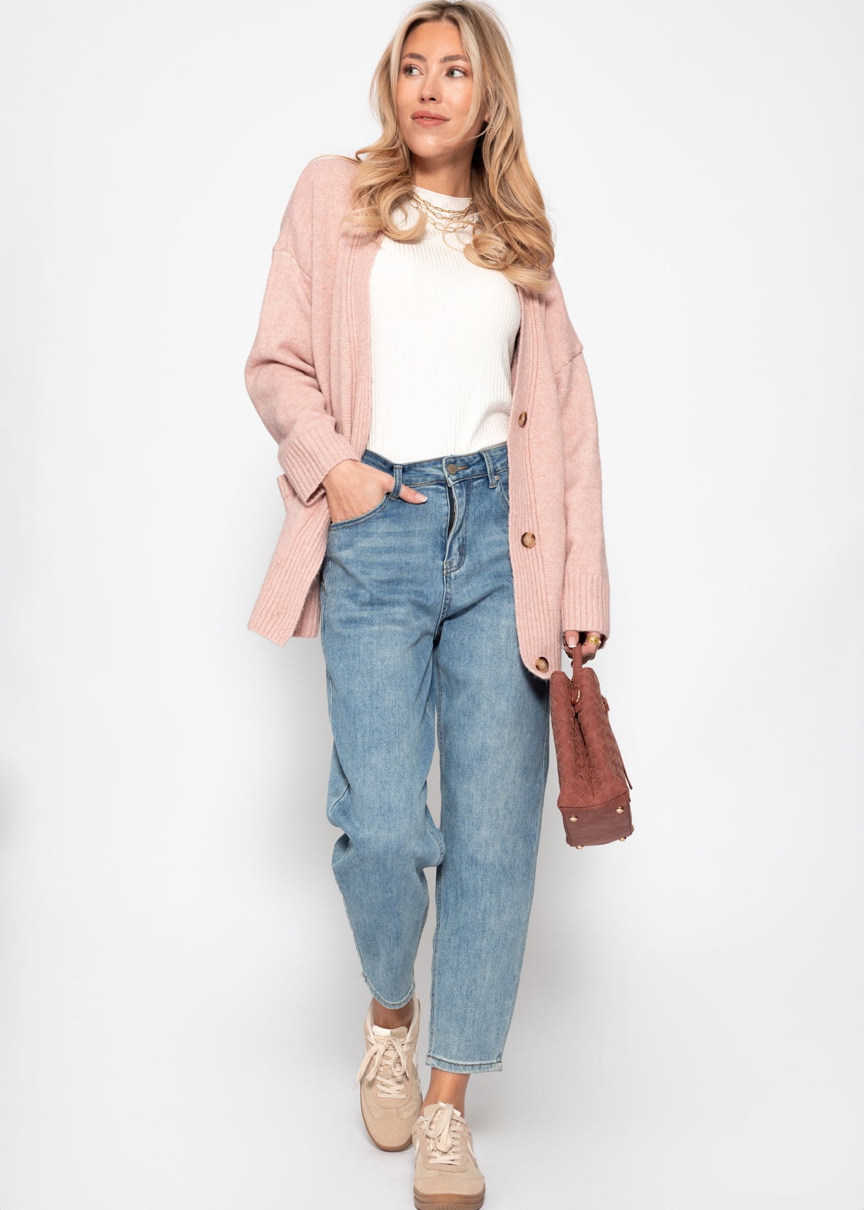 Long-sleeved shirt in a ribbed structure - off-white