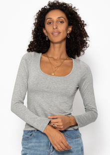 Long-sleeved shirt with neckline - grey