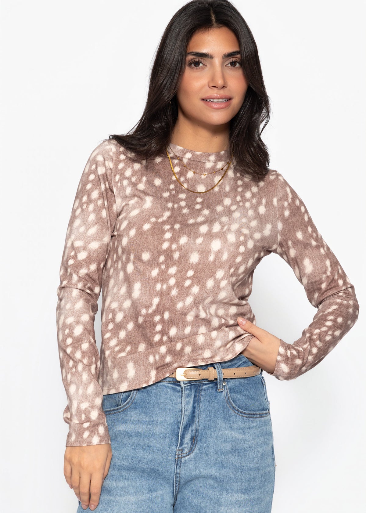 Langarmshirt mit Bambi-Print - taupe