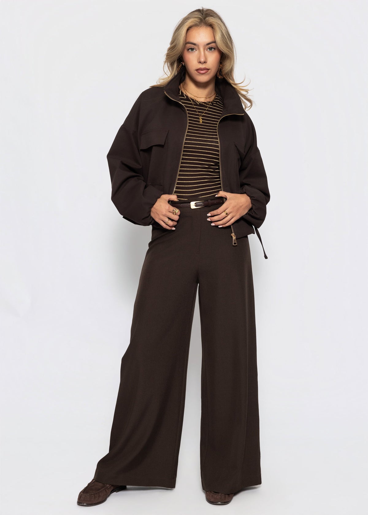 Langarmshirt mit Glitzergarn - braun