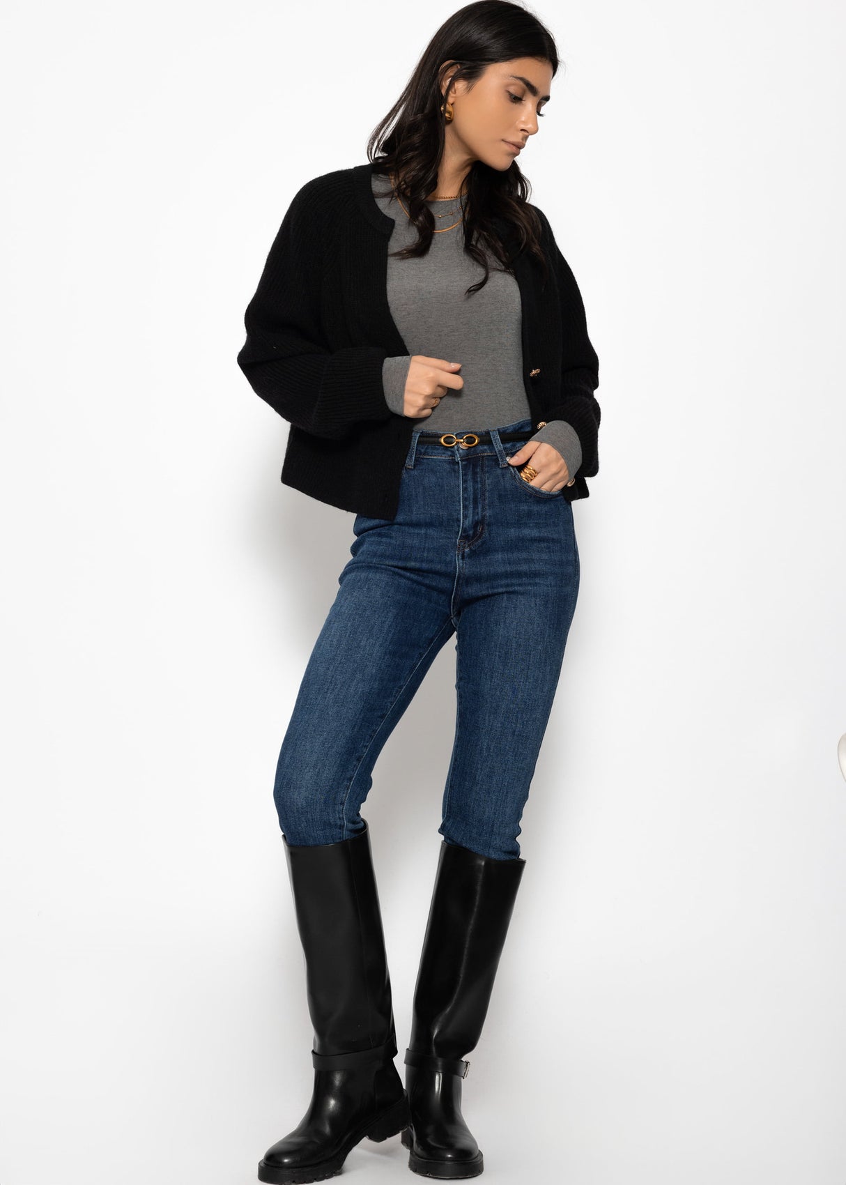 Long-sleeved shirt with cashmere blend - dark gray