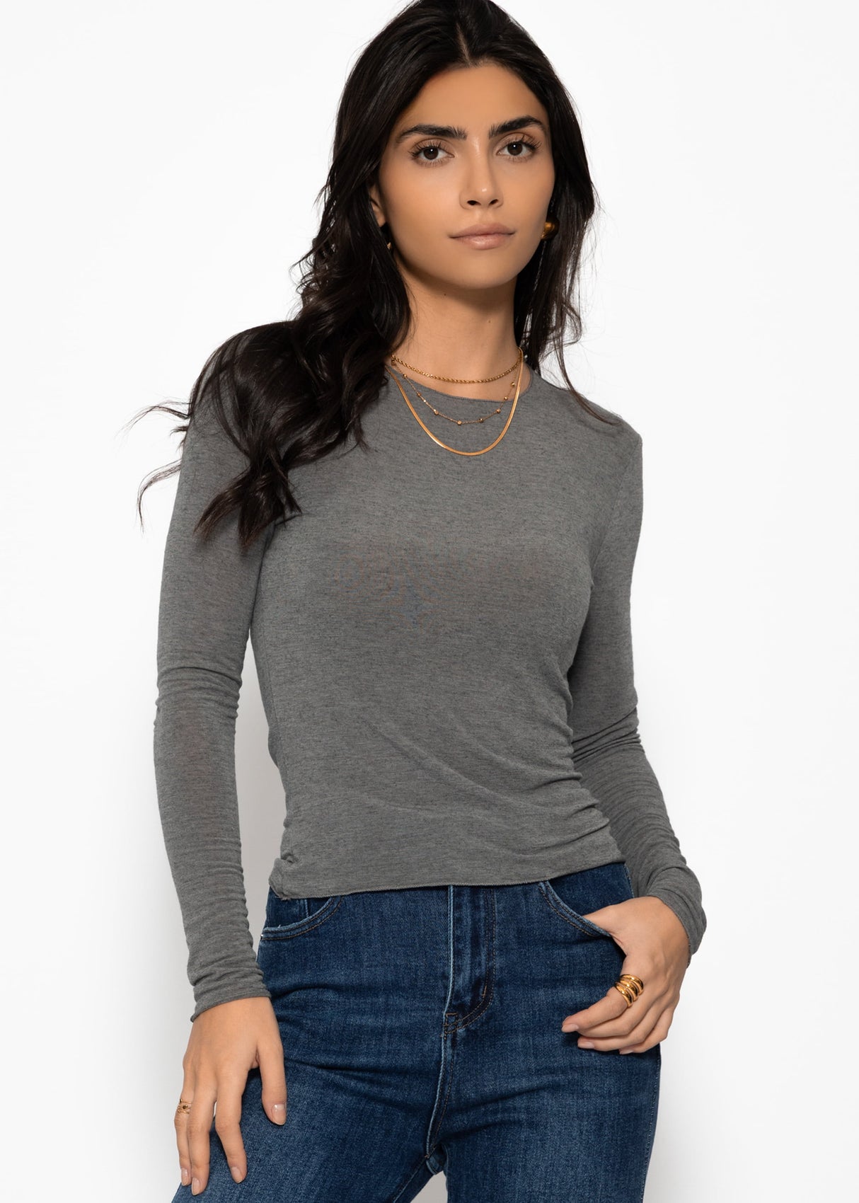Long-sleeved shirt with cashmere blend - dark gray