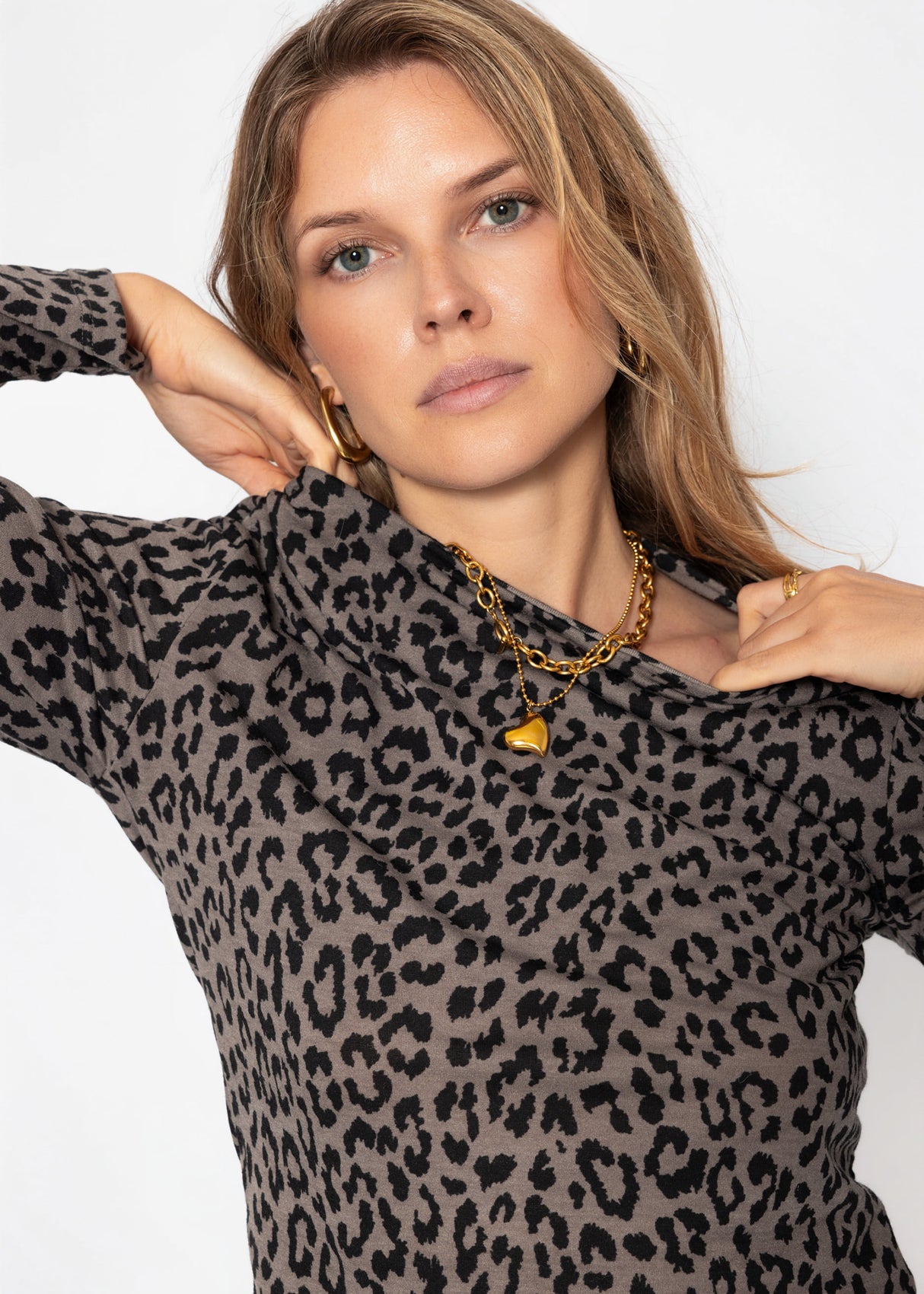 Langarmshirt mit Leo-Print - braun