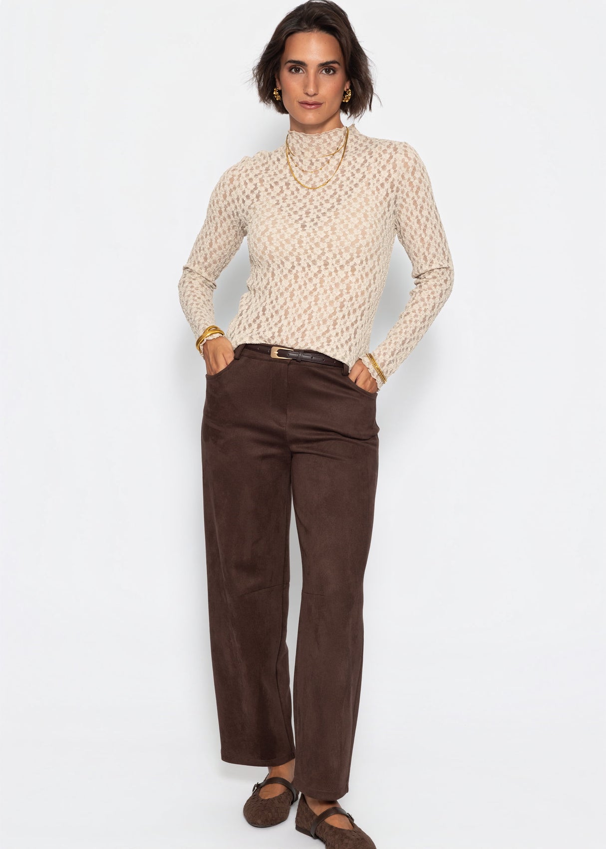 Langarmshirt aus Spitze - beige