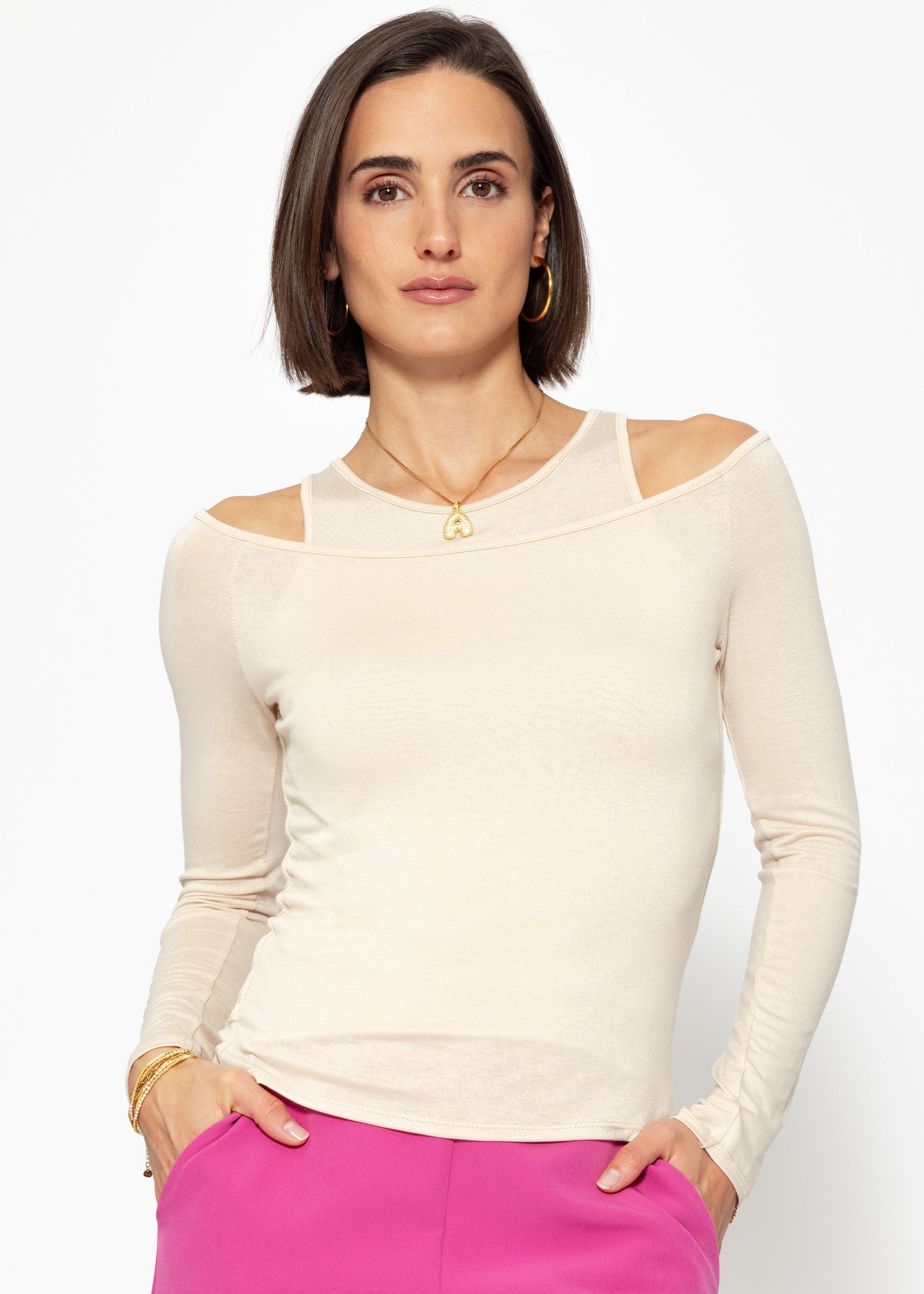 Langarmshirt mit Top - beige