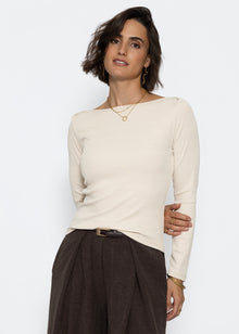 Langarmshirt mit U-Boot Ausschnitt - beige