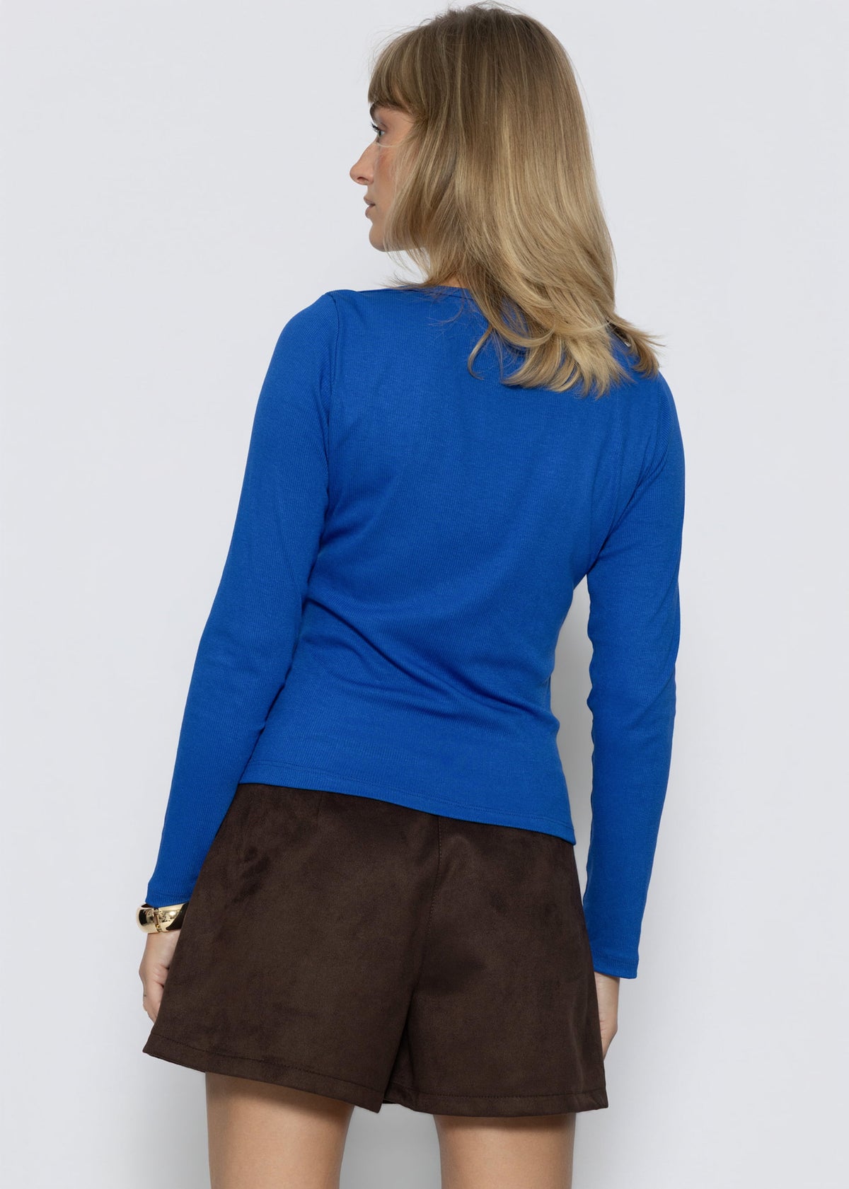 Long-sleeved top with boat neck - royal blue