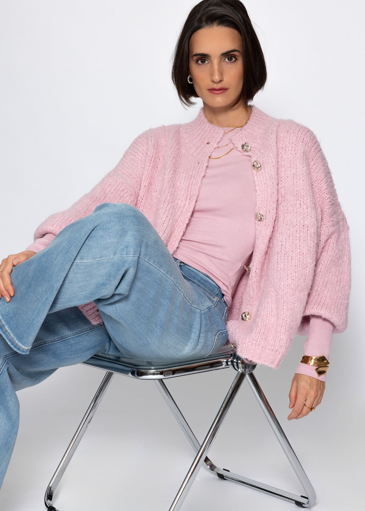 Long-sleeved shirt with boat neckline - dusky pink