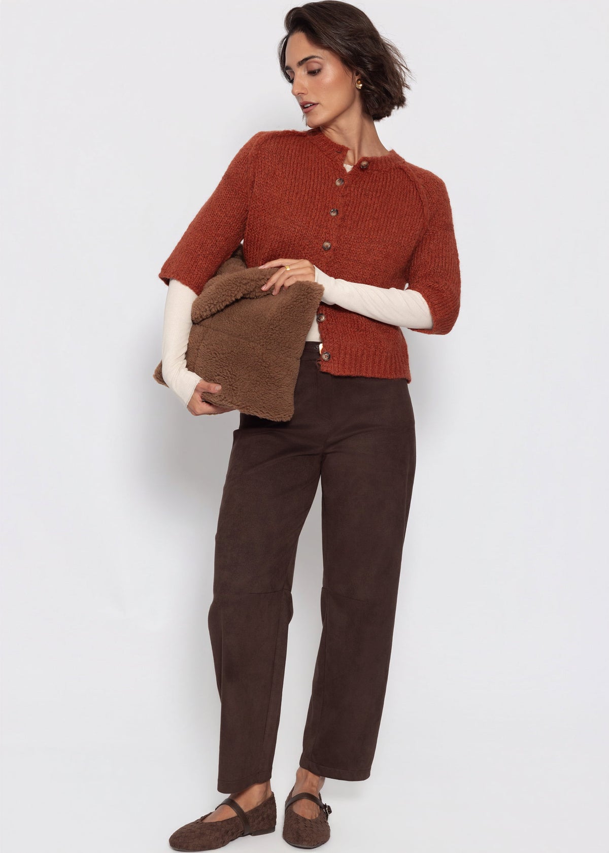 Langarmshirt mit Ziernähten - beige