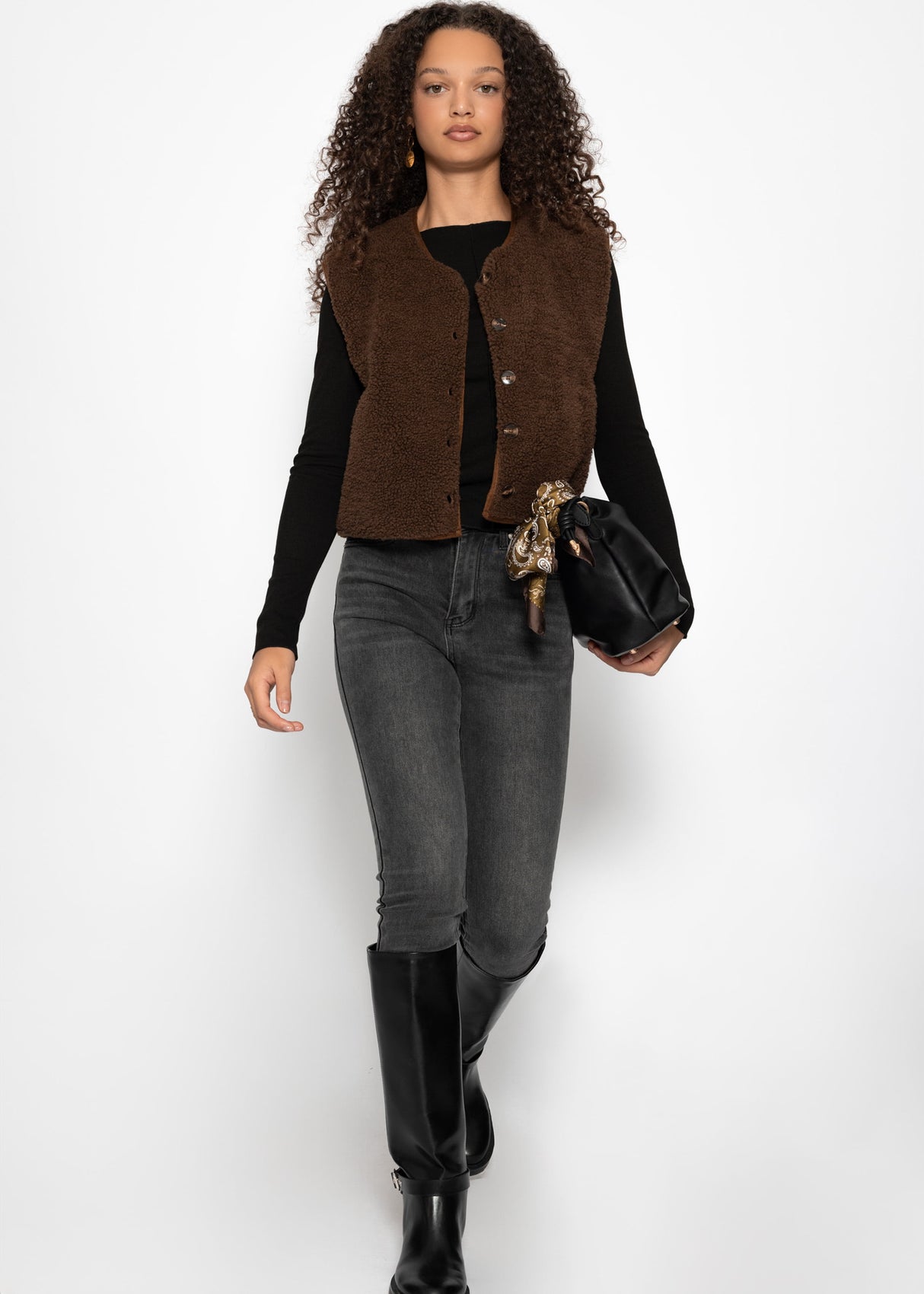 Long-sleeved shirt with decorative stitching - black