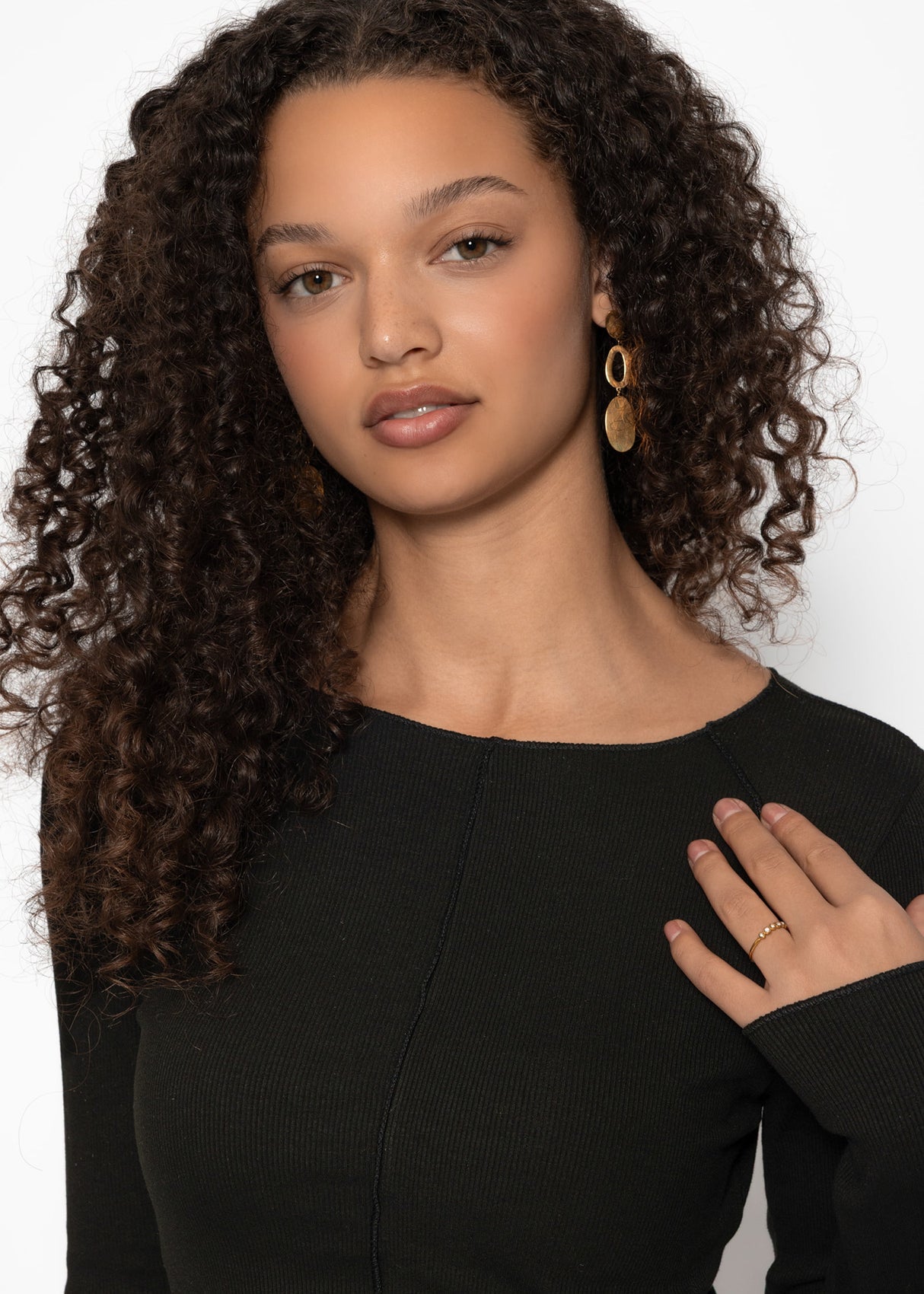 Long-sleeved shirt with decorative stitching - black