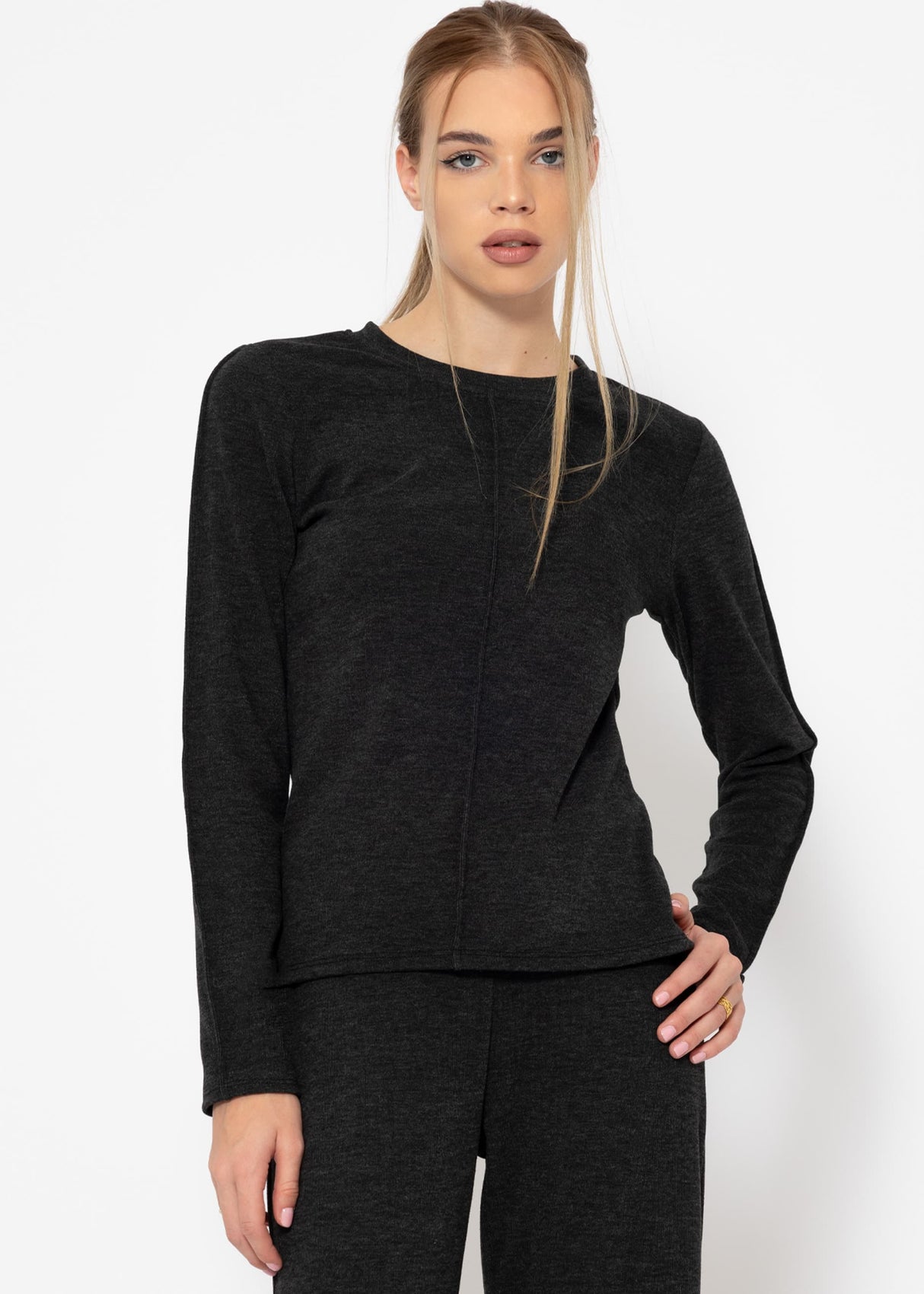 Long-sleeved shirt with decorative seam - dark grey mottled