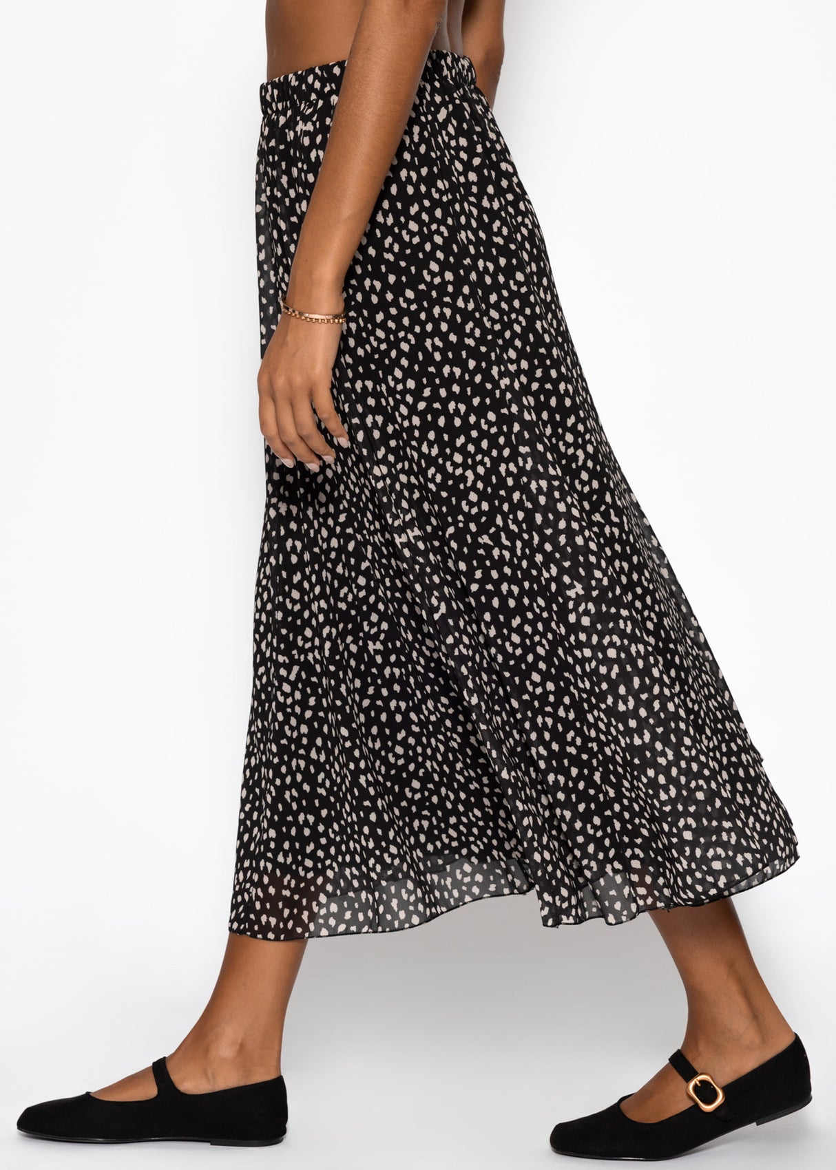 Langer Chiffon Rock mit Print - schwarz