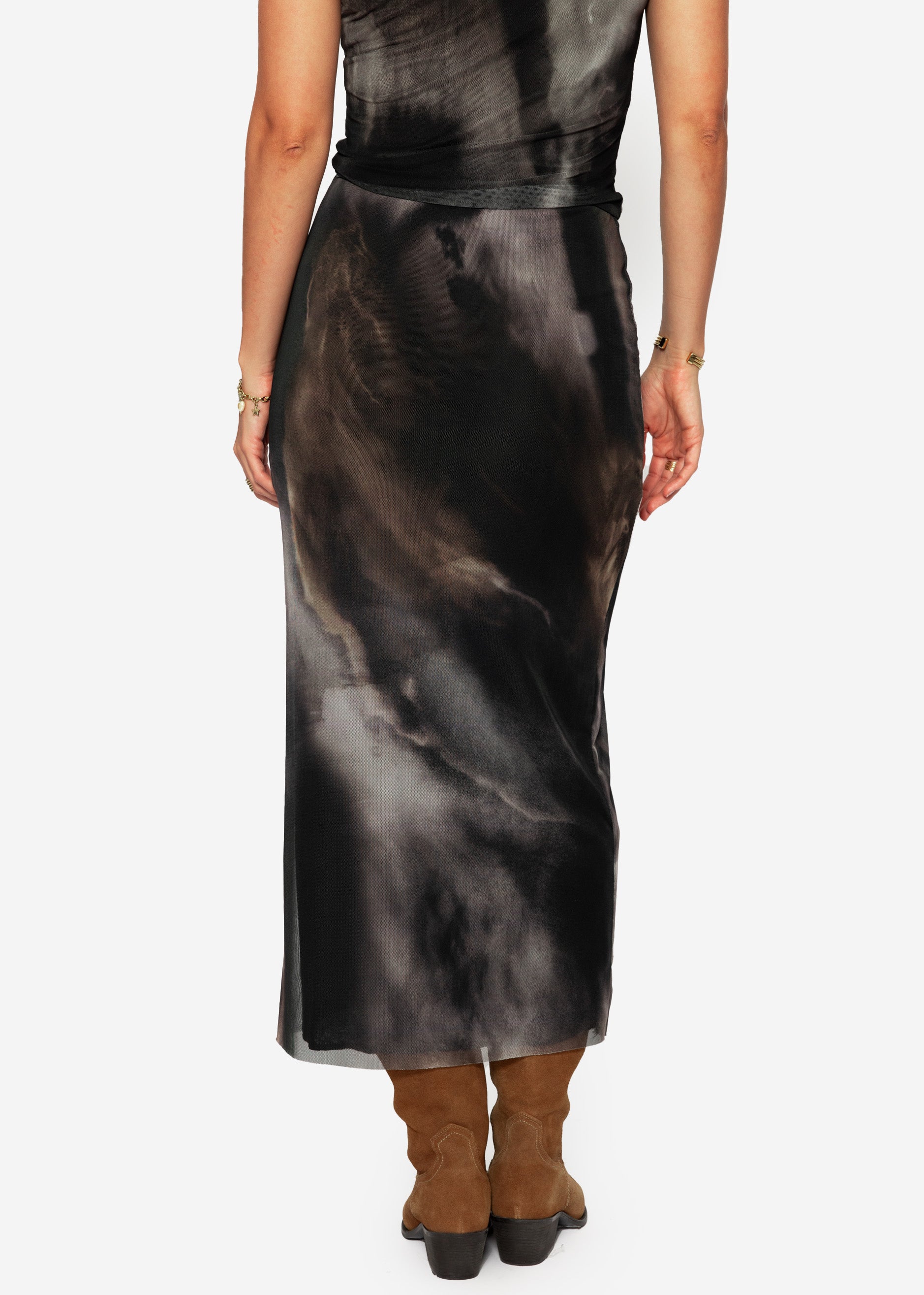 Langer Mesh Rock mit Print- anthrazit