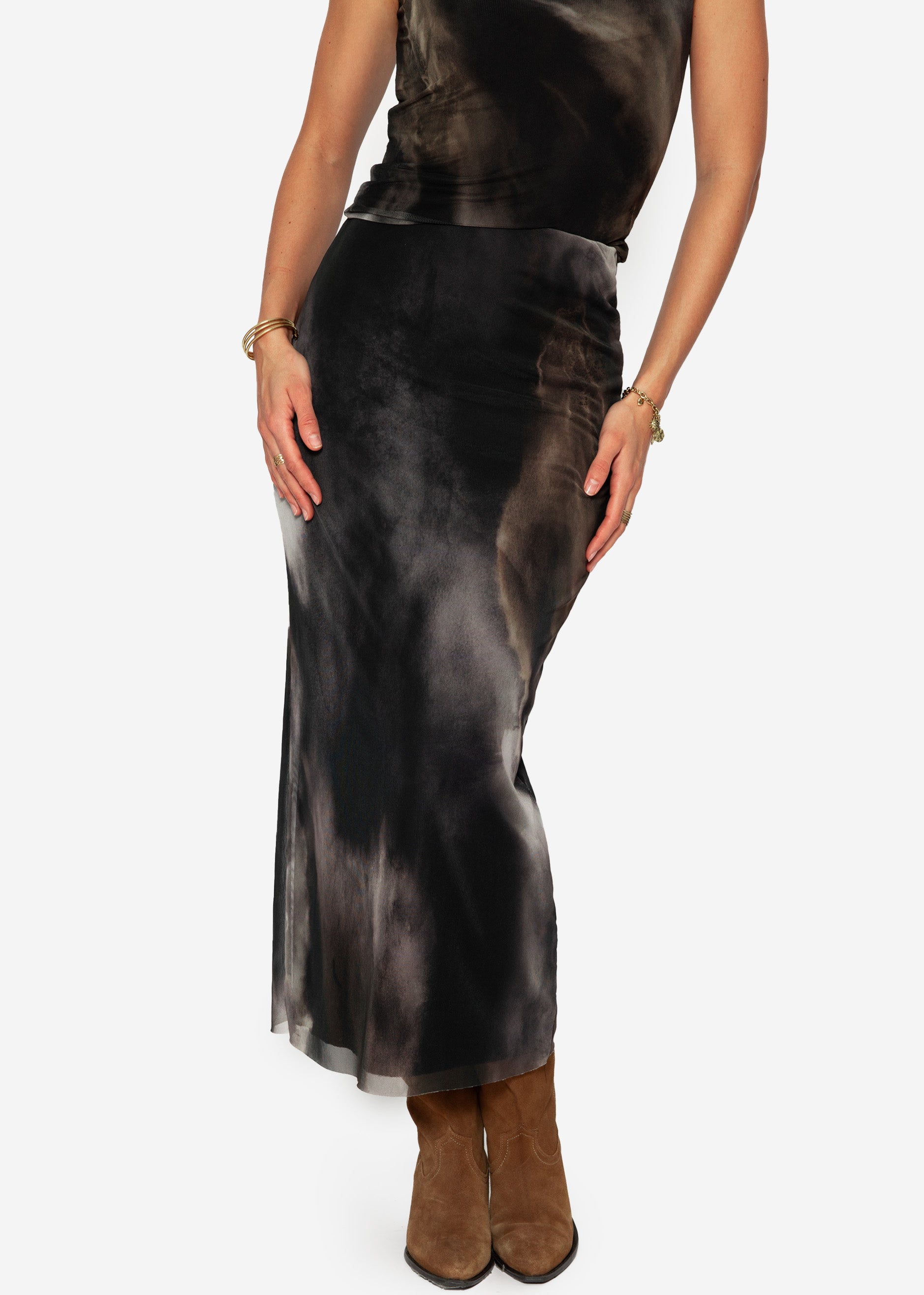 Langer Mesh Rock mit Print- anthrazit
