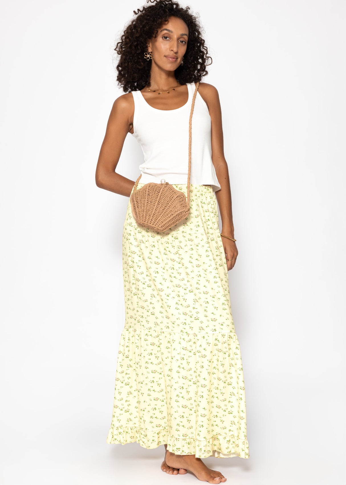 Long skirt with floral print - butter yellow
