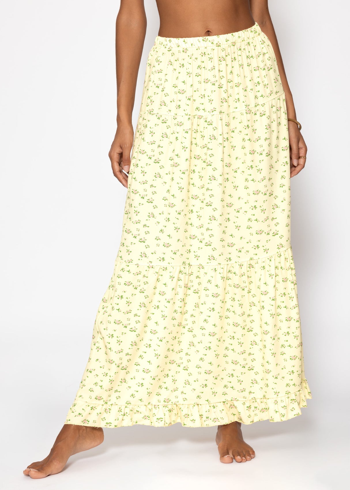 Long skirt with floral print - butter yellow