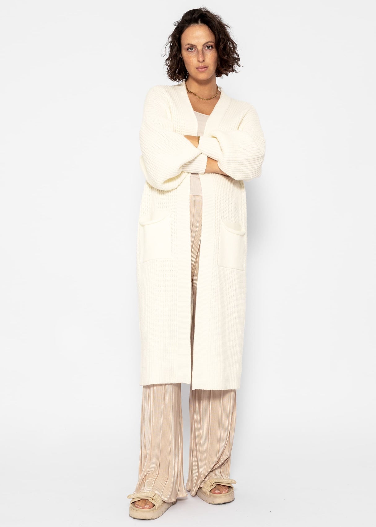 Long super soft cardigan with pockets - off-white