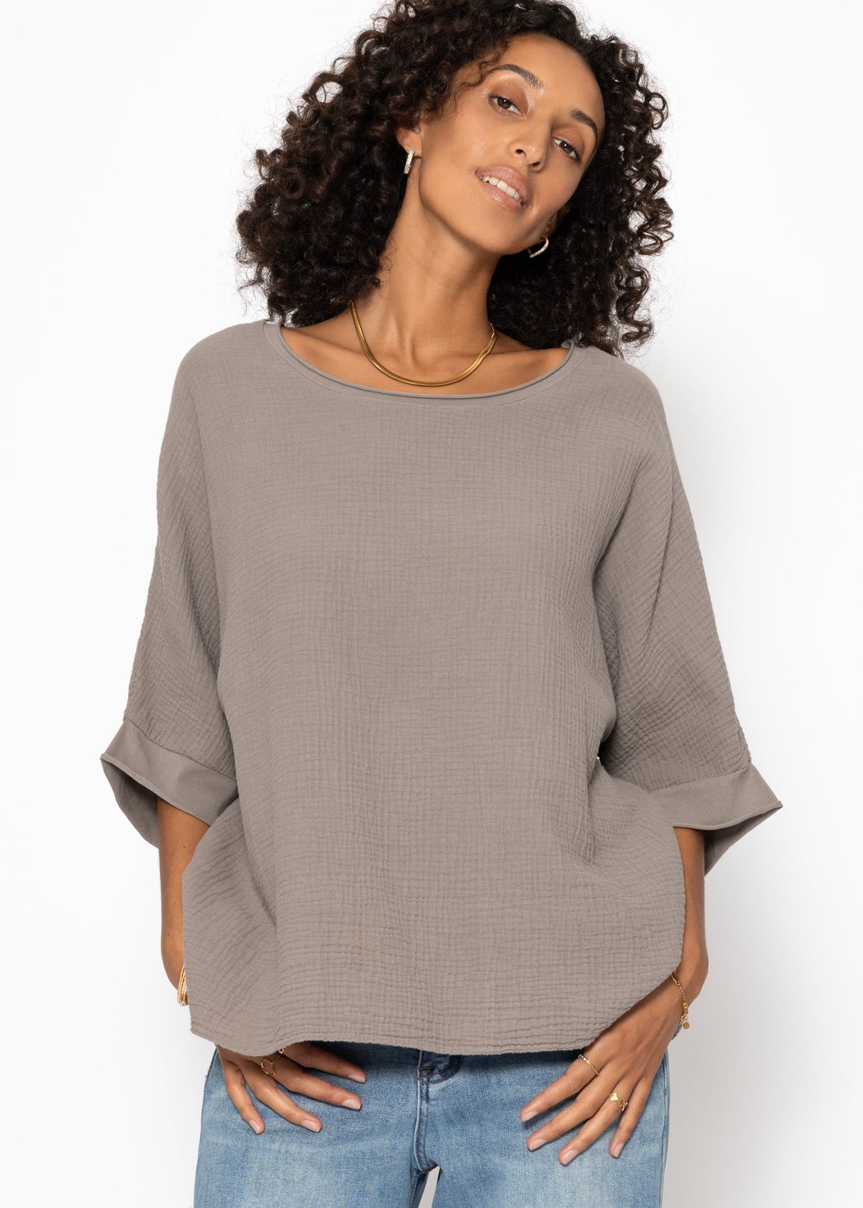 Casual muslin shirt - taupe