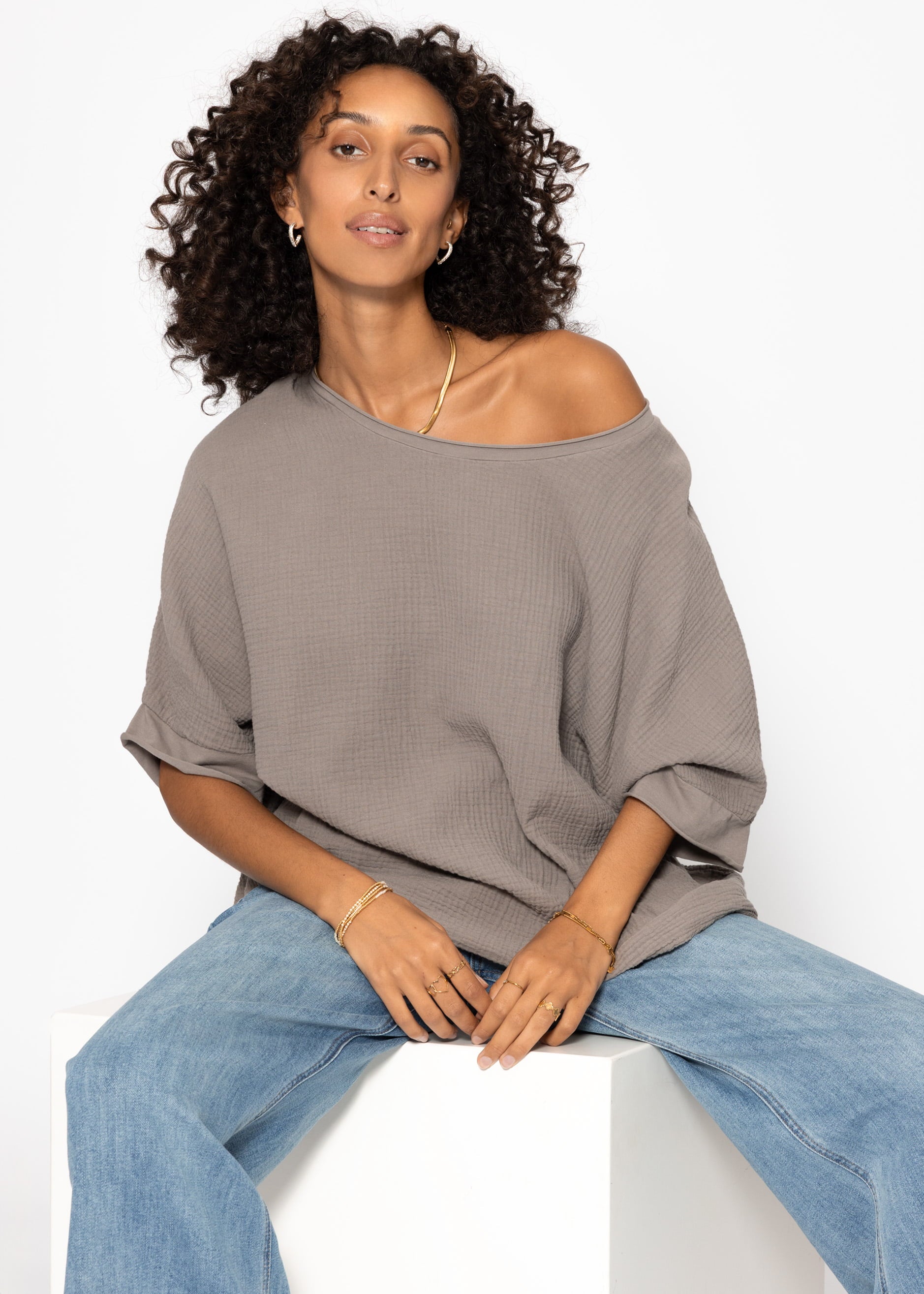 Casual muslin shirt - taupe