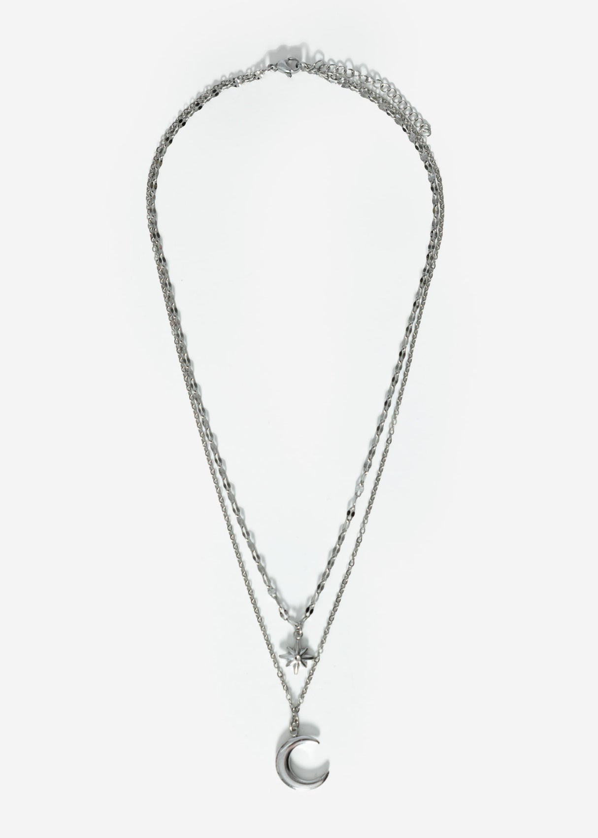 Layer Halskette mit Stern und Mond - silber
