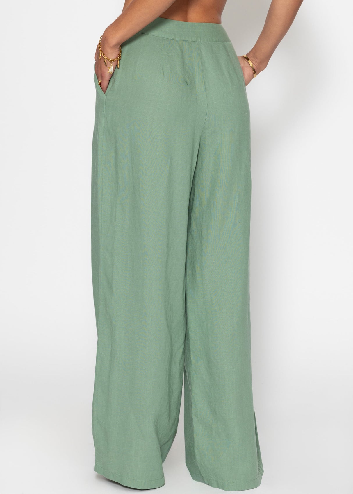 Leinen Hose mit geradem Bein - salbeigrün