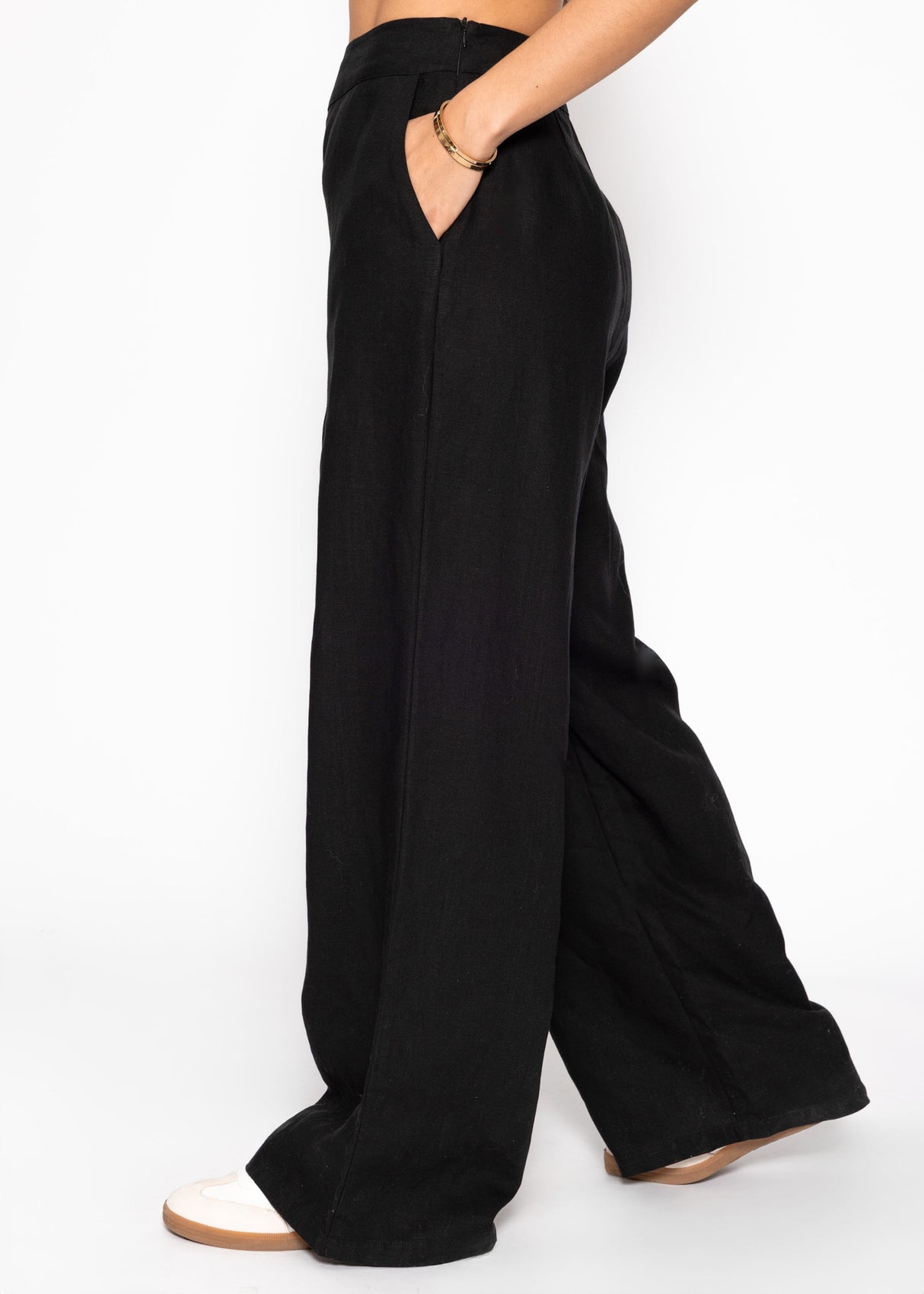 Leinen Hose mit geradem Bein - schwarz