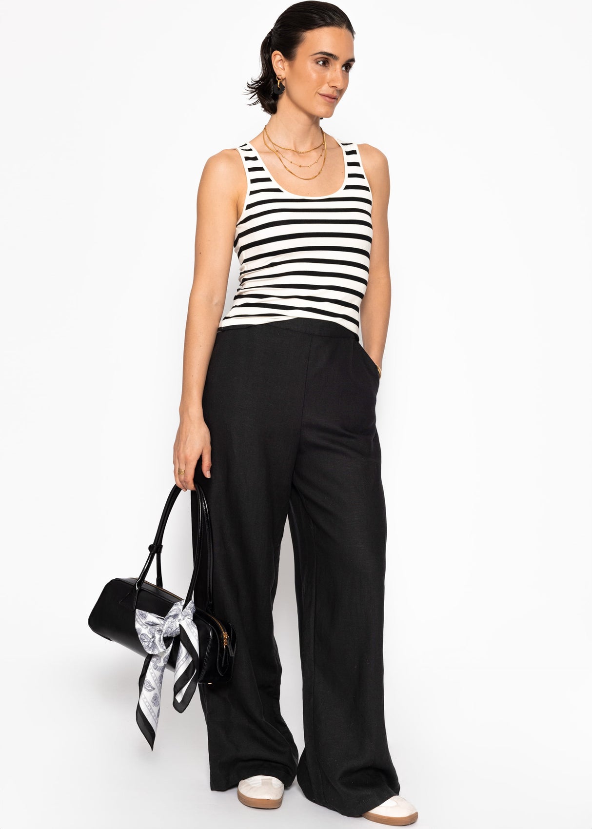 Leinen Hose mit geradem Bein - schwarz