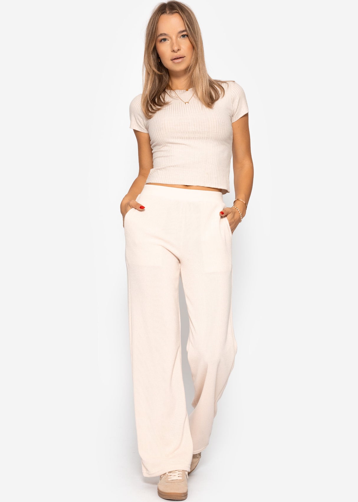 Loungewear trousers in rippoptics - beige