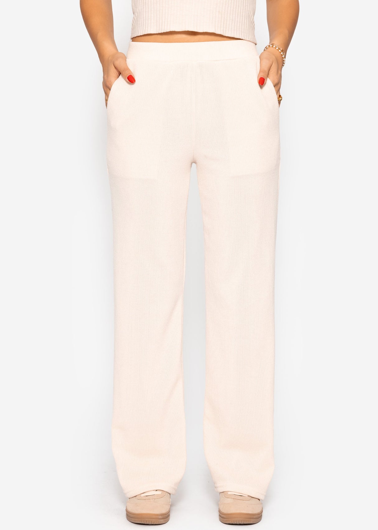 Loungewear trousers in rippoptics - beige
