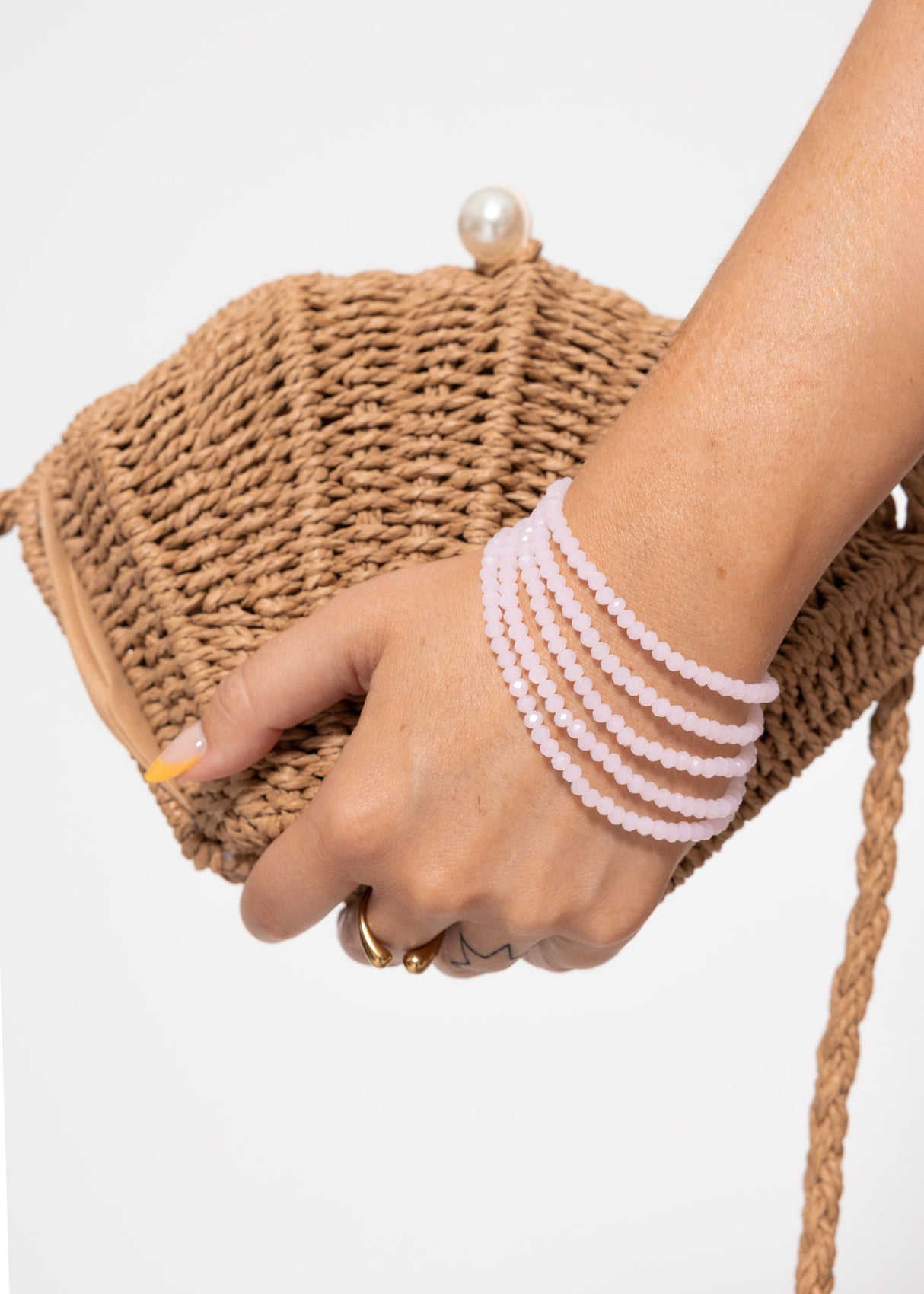 Multi -row pearl bracelet - pastel pink