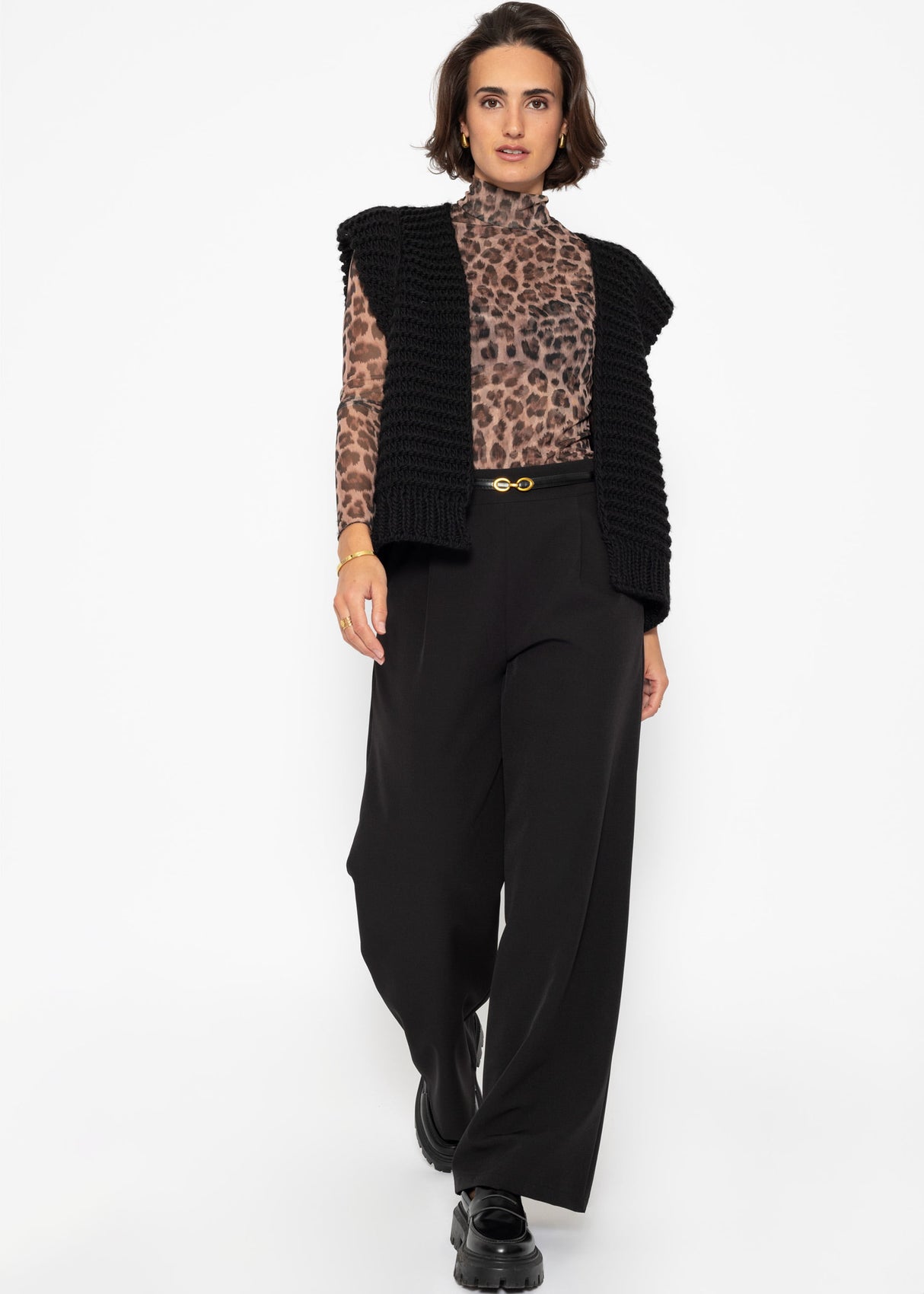 Mesh long-sleeved shirt with leopard print - brown