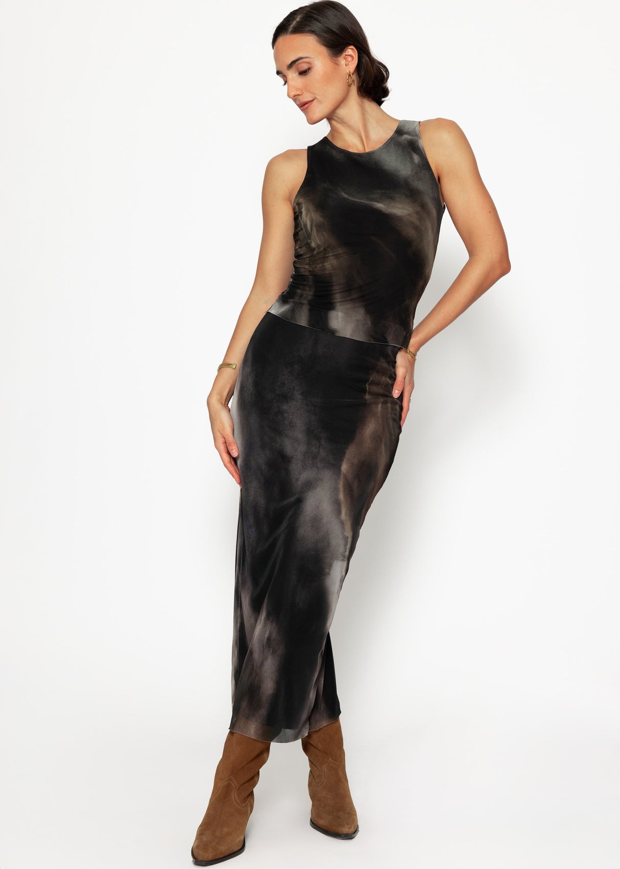 Langer Mesh Rock mit Print- anthrazit