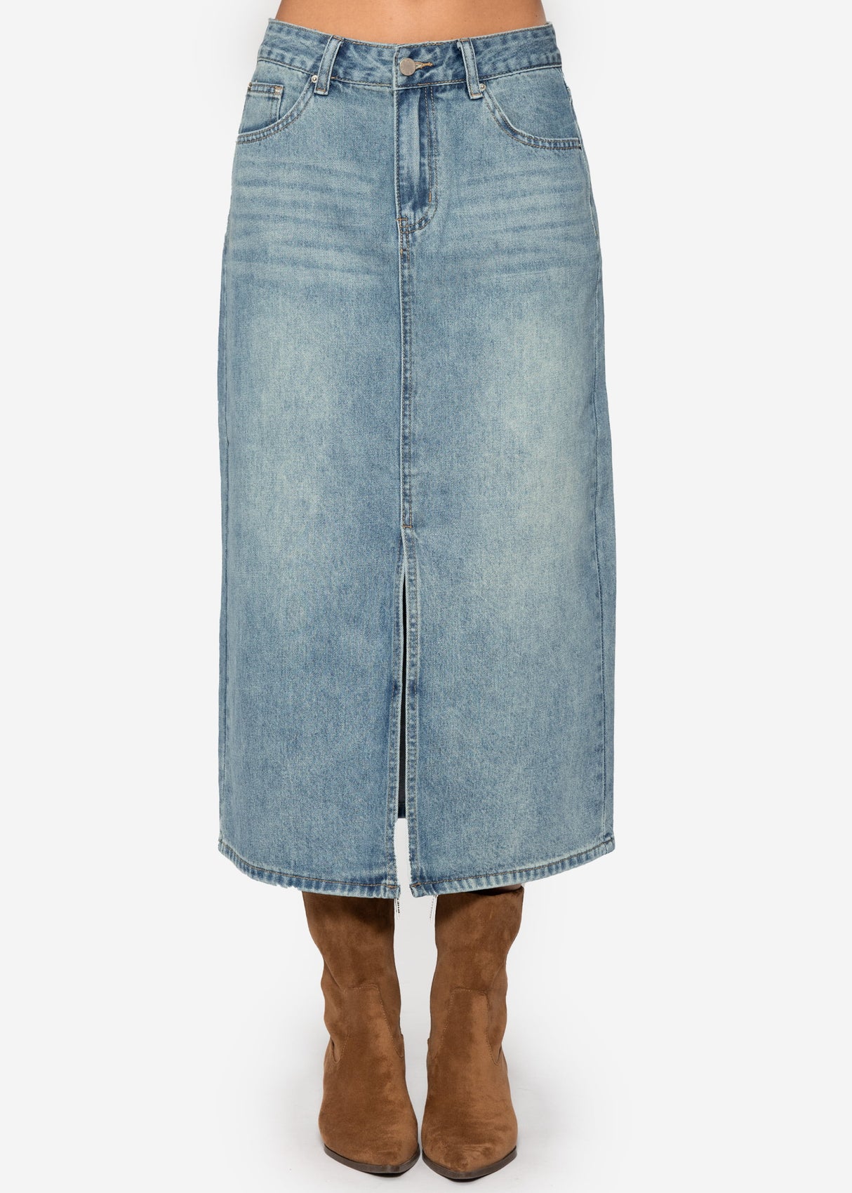 Midi Jeans Rock mit Schlitz - blau