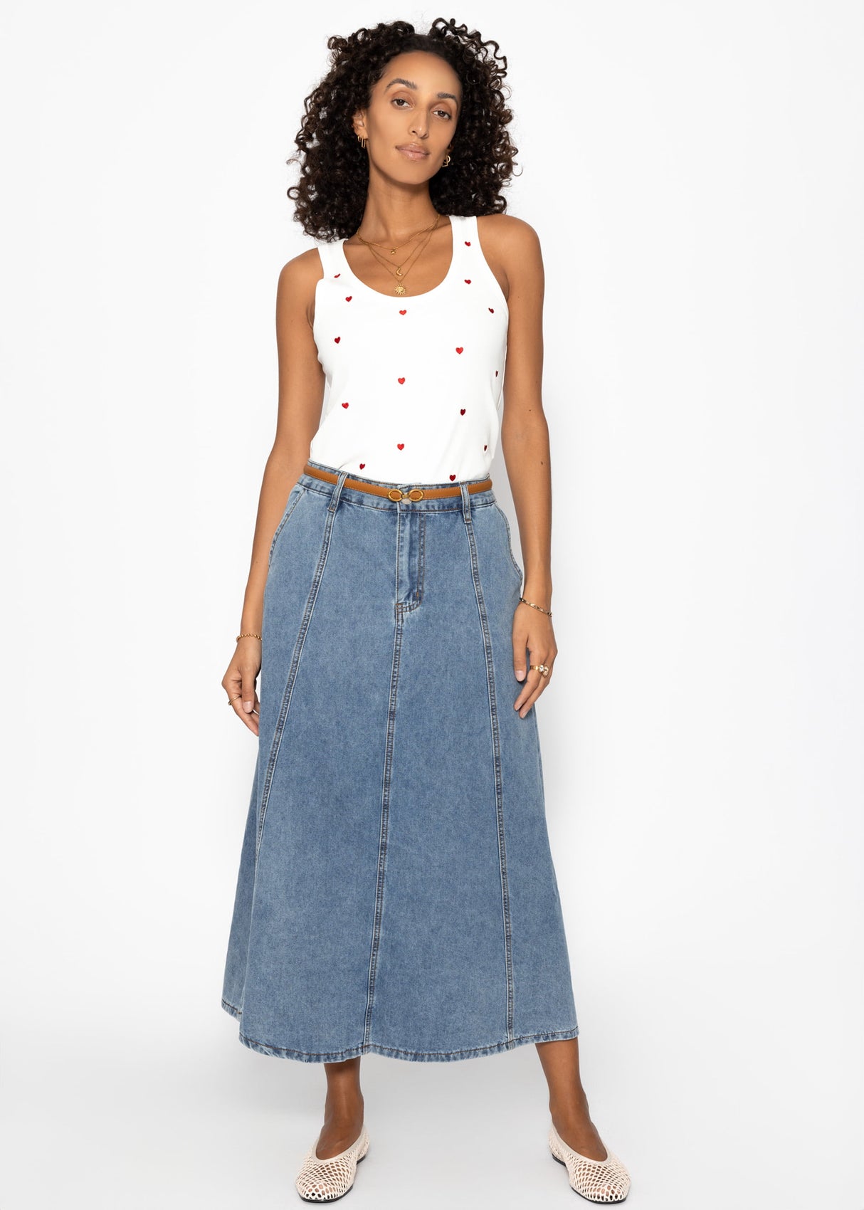 Midi Jeans Rock mit Teilungsnähten - blau