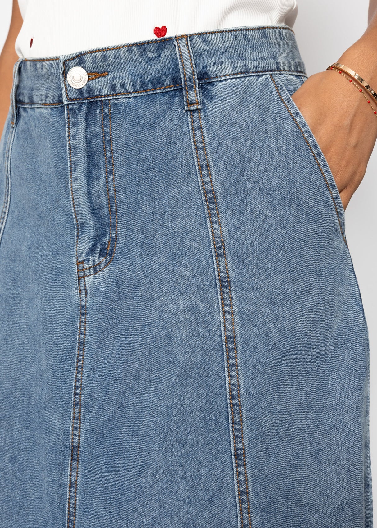 Midi Jeans Rock mit Teilungsnähten - blau