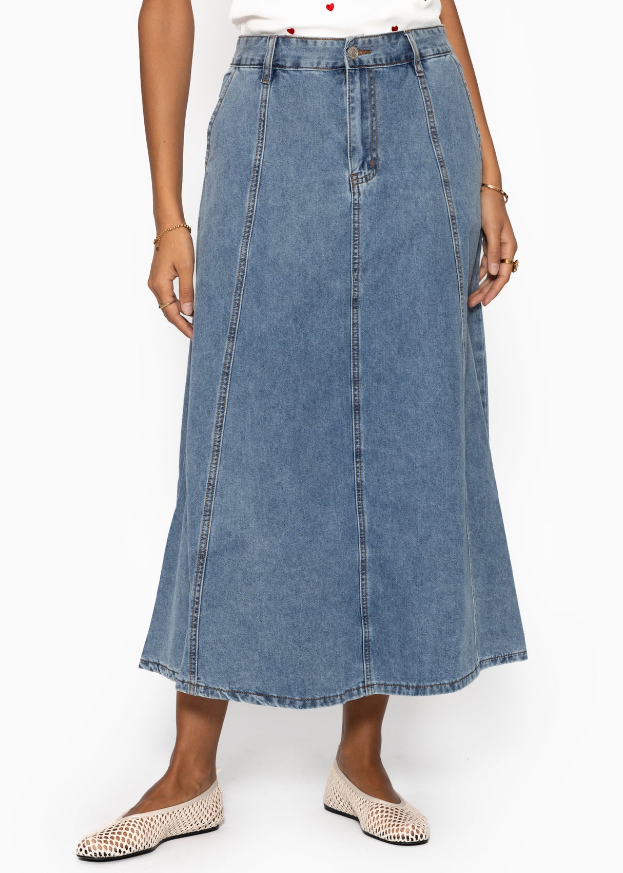 Midi Jeans Rock mit Teilungsnähten - blau