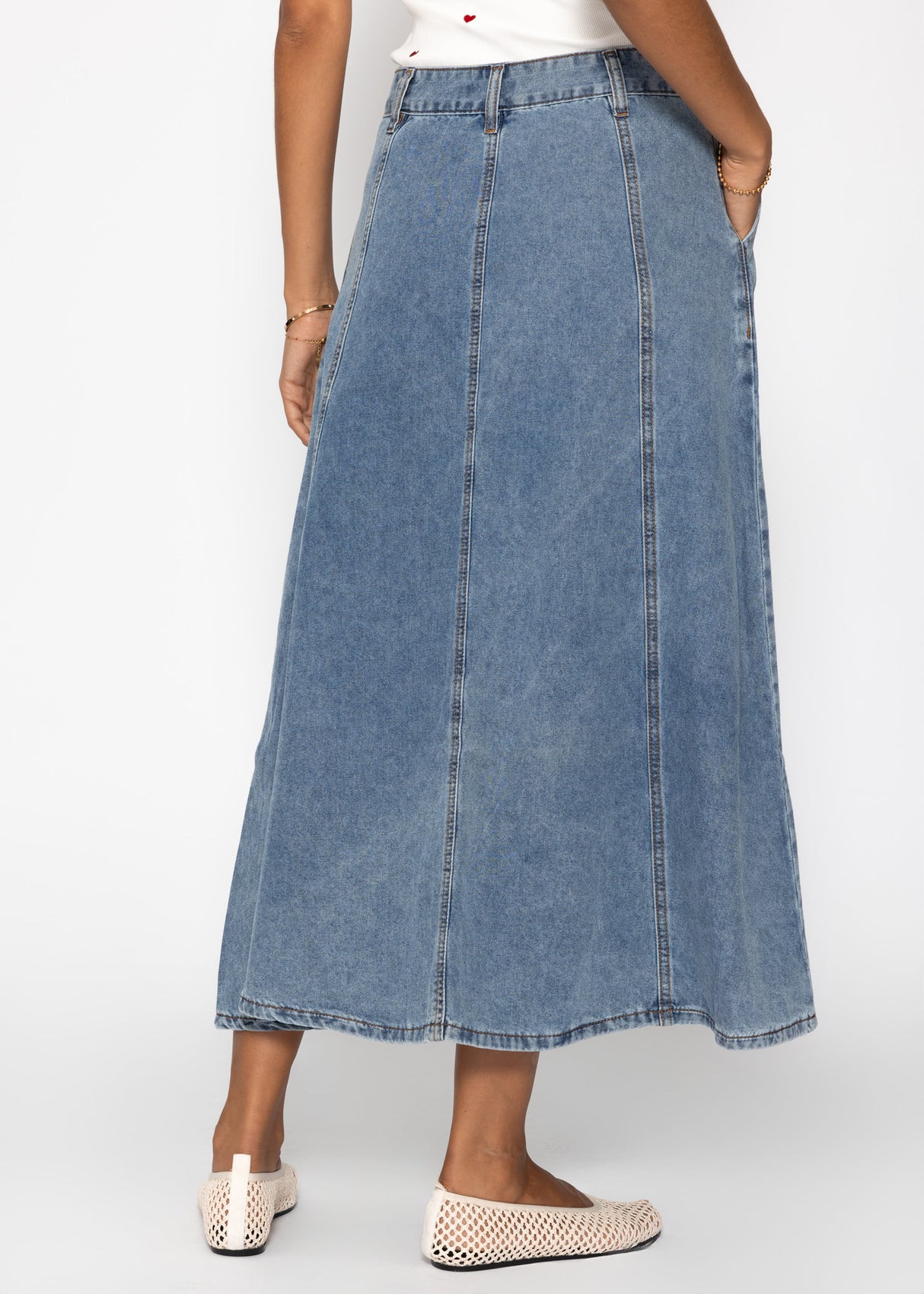 Midi Jeans Rock mit Teilungsnähten - blau