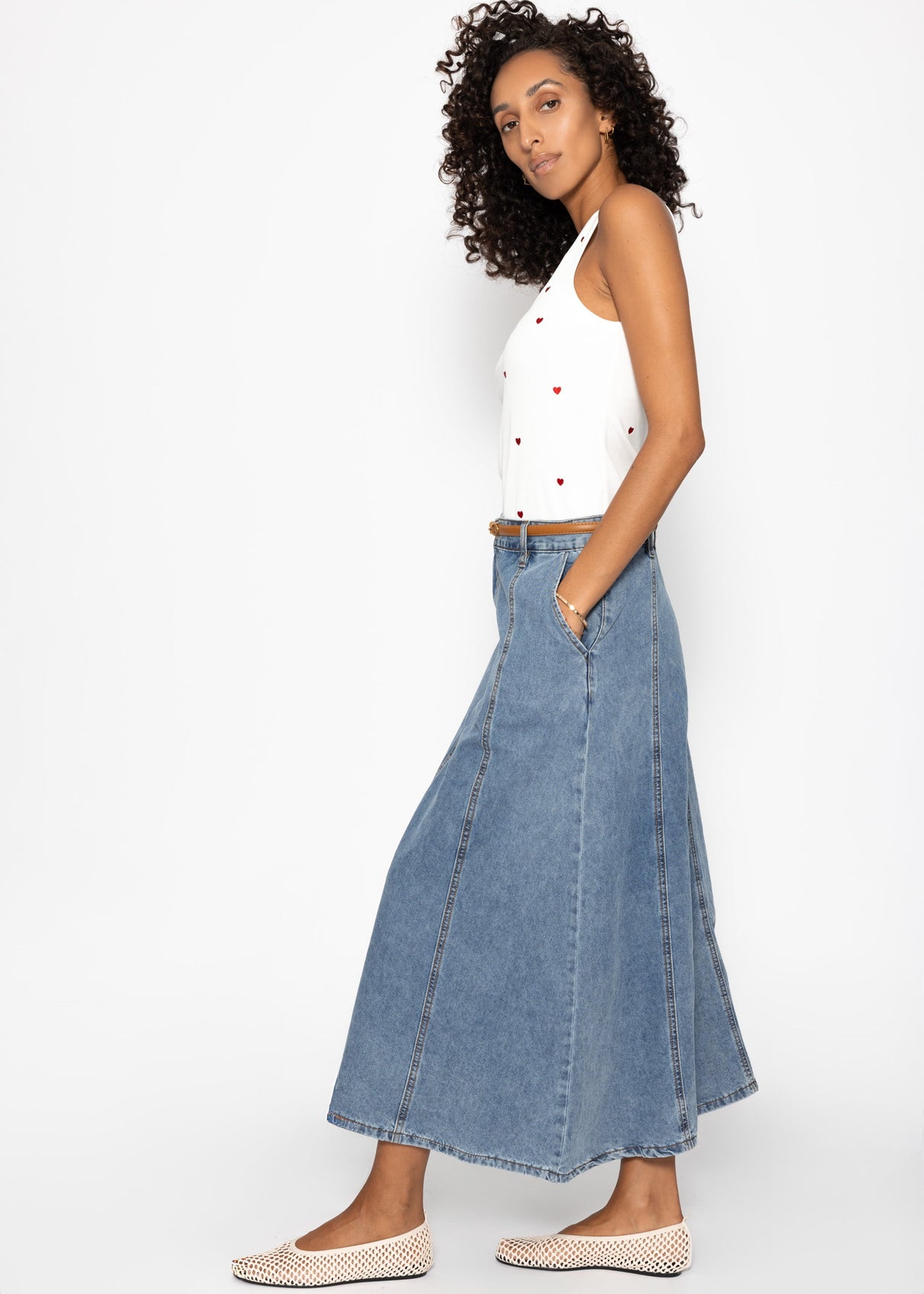 Midi Jeans Rock mit Teilungsnähten - blau