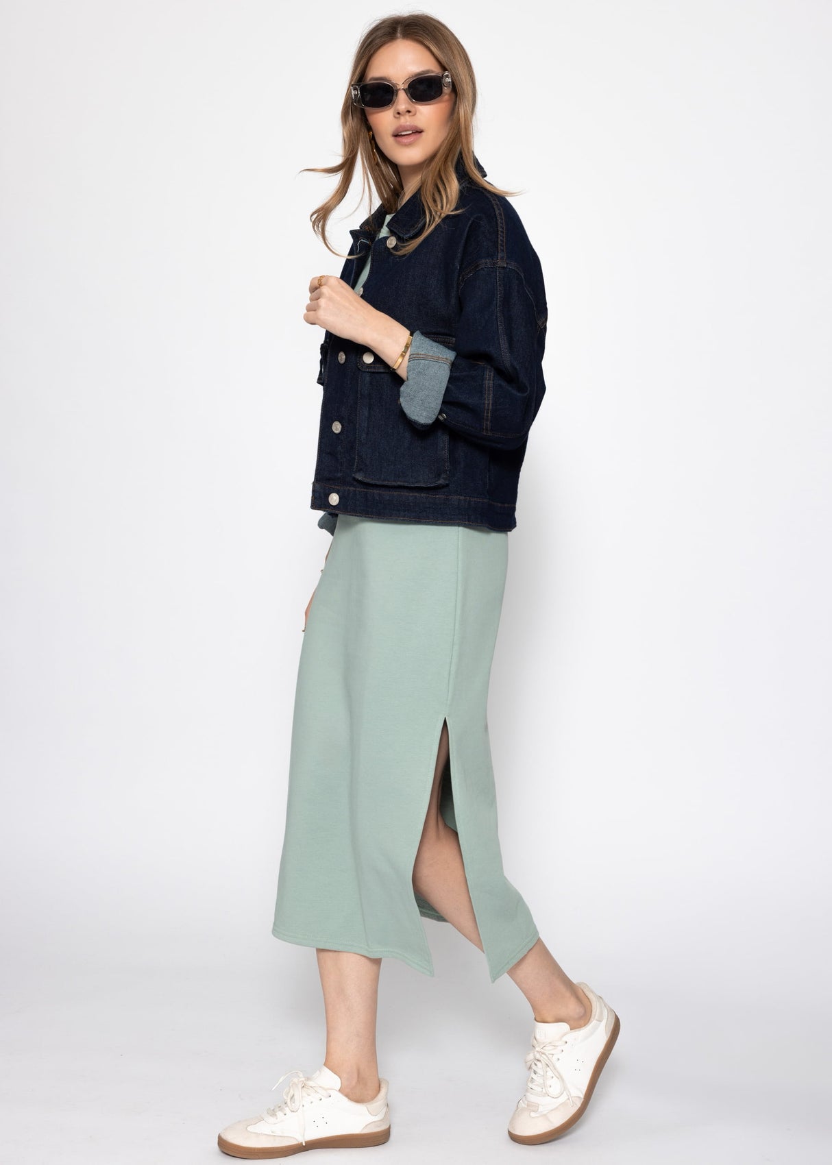 Midikleid aus French Terry - salbeigrün