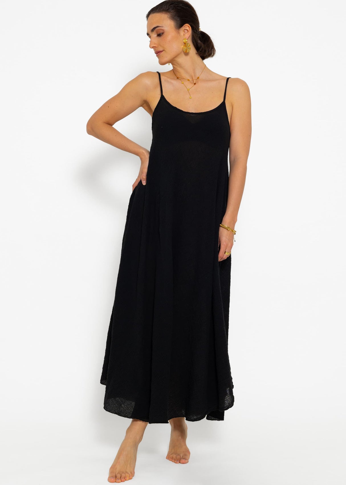 Musselin Beach Kleid - schwarz