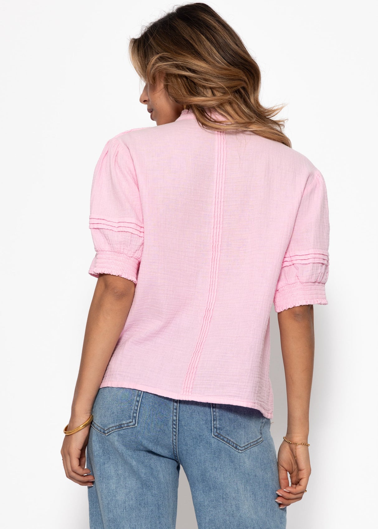 Halbarm Musselin Bluse - rosa
